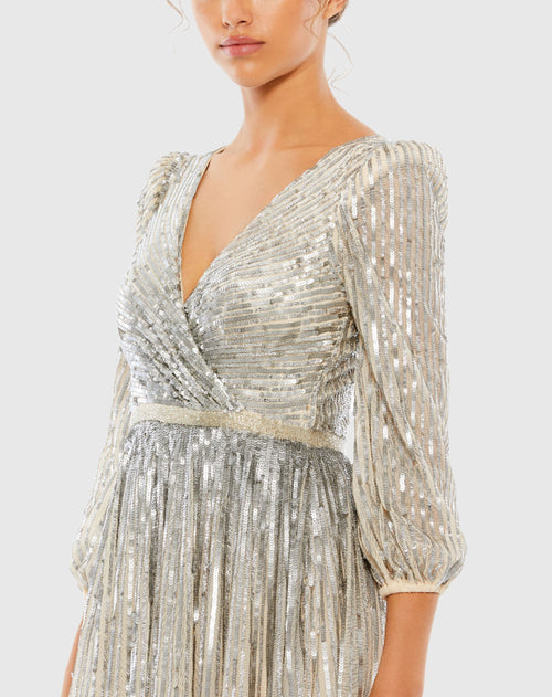 Robe portefeuille à sequins et manches 3/4