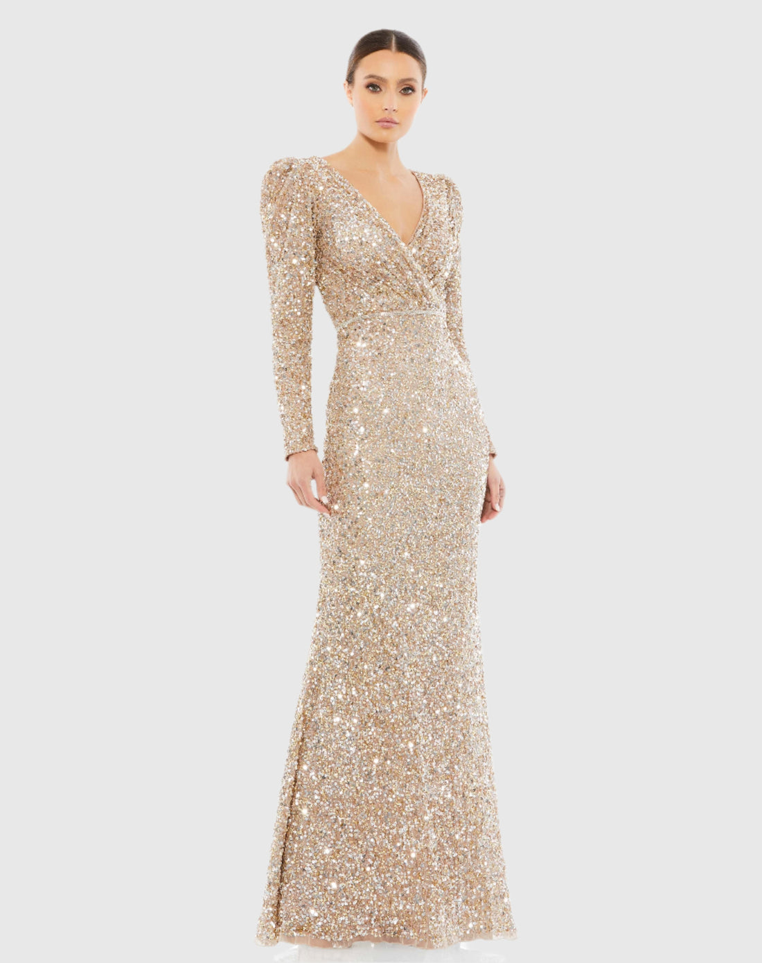 Puff Shoulder Sequined Surplice Gown