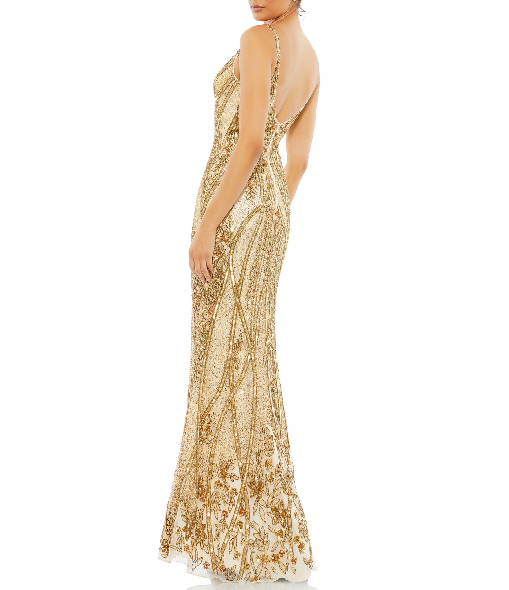 Embellished Sleeveless Plunge Neck Low Back Gown - FINAL SALE