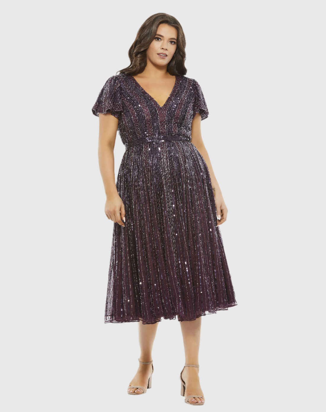 Embellished Butterfly Sleeve V-Neck Cocktail Dress