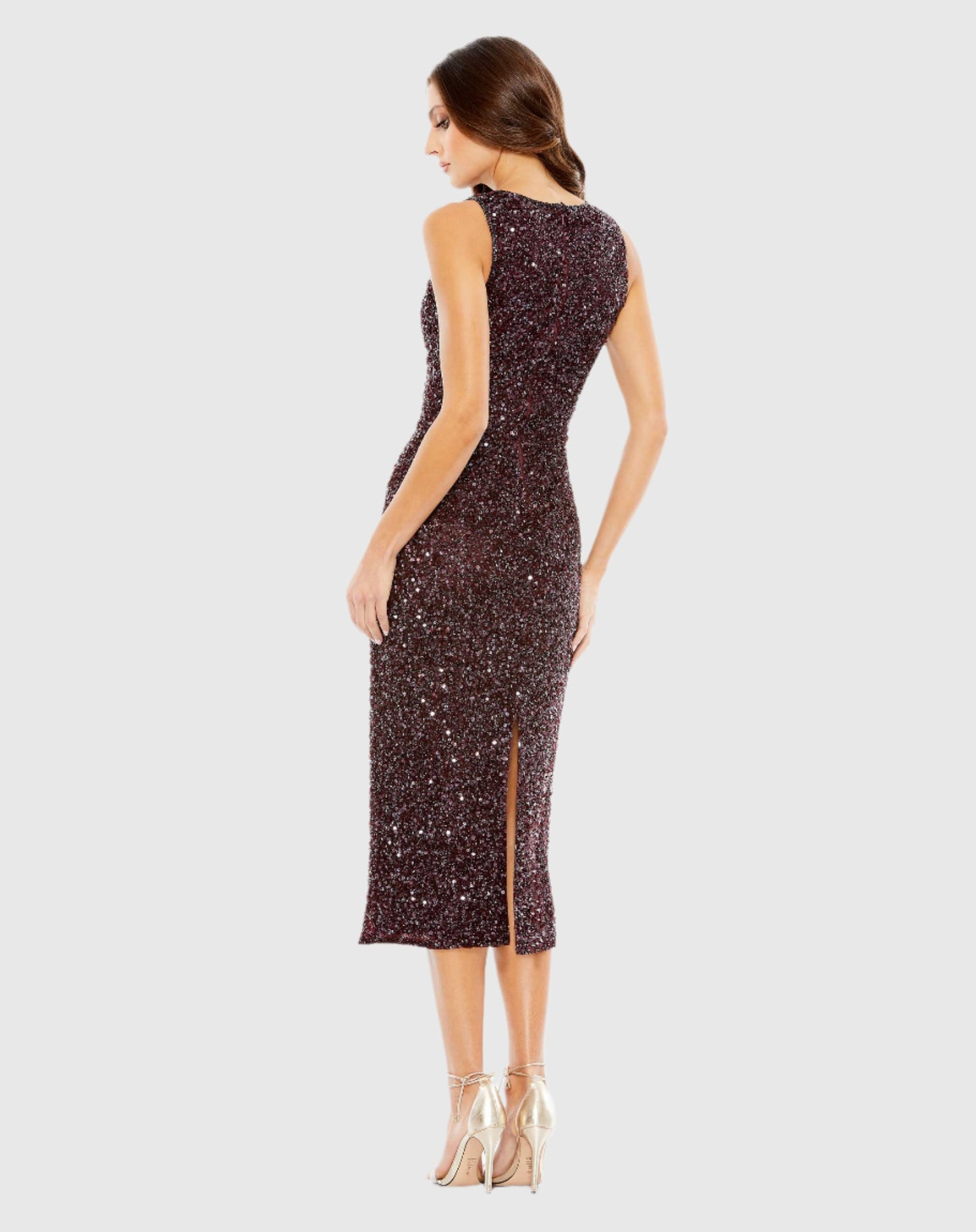 Sleeveless Sequined Midi Sheath Dress