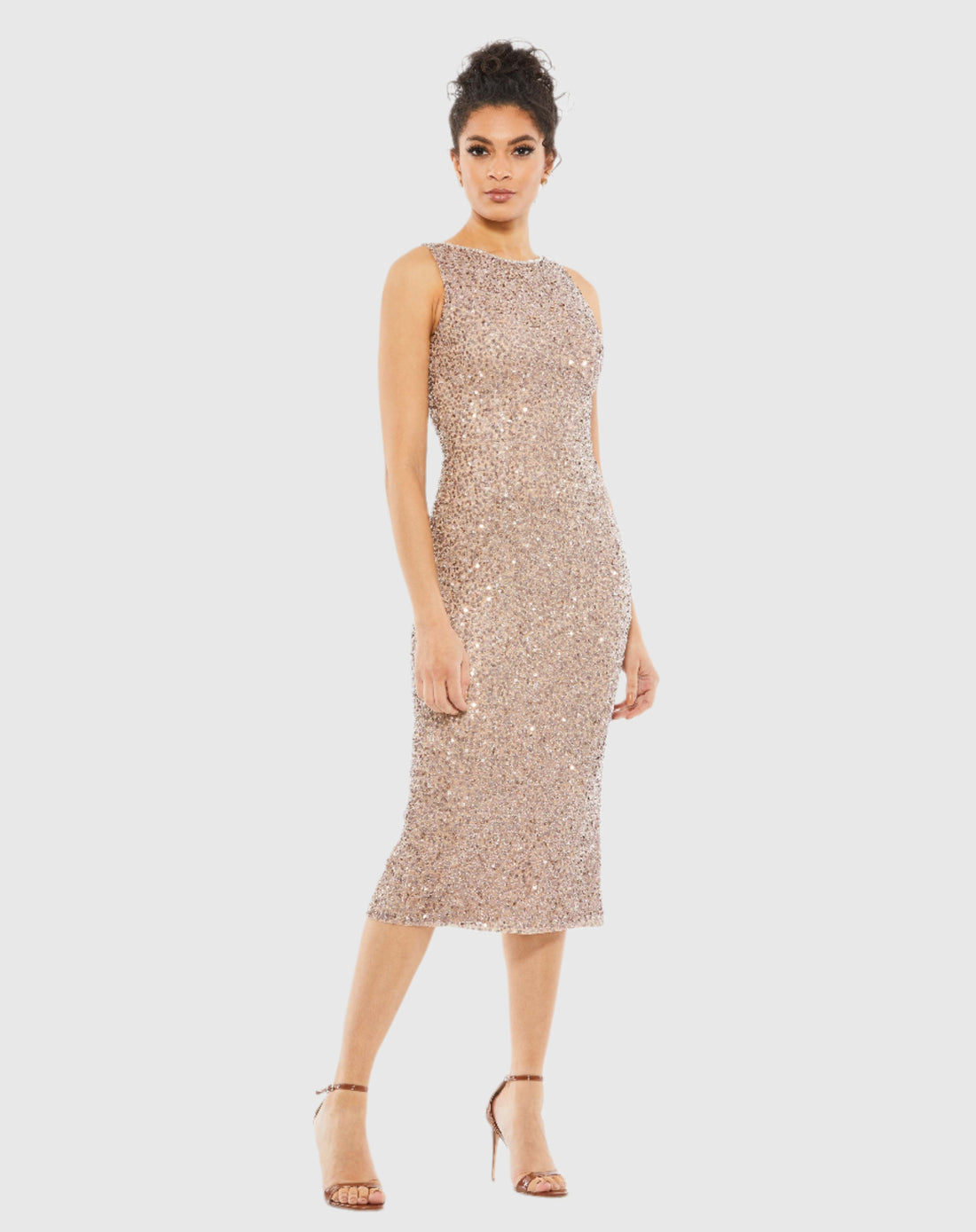 Sleeveless Sequined Midi Sheath Dress