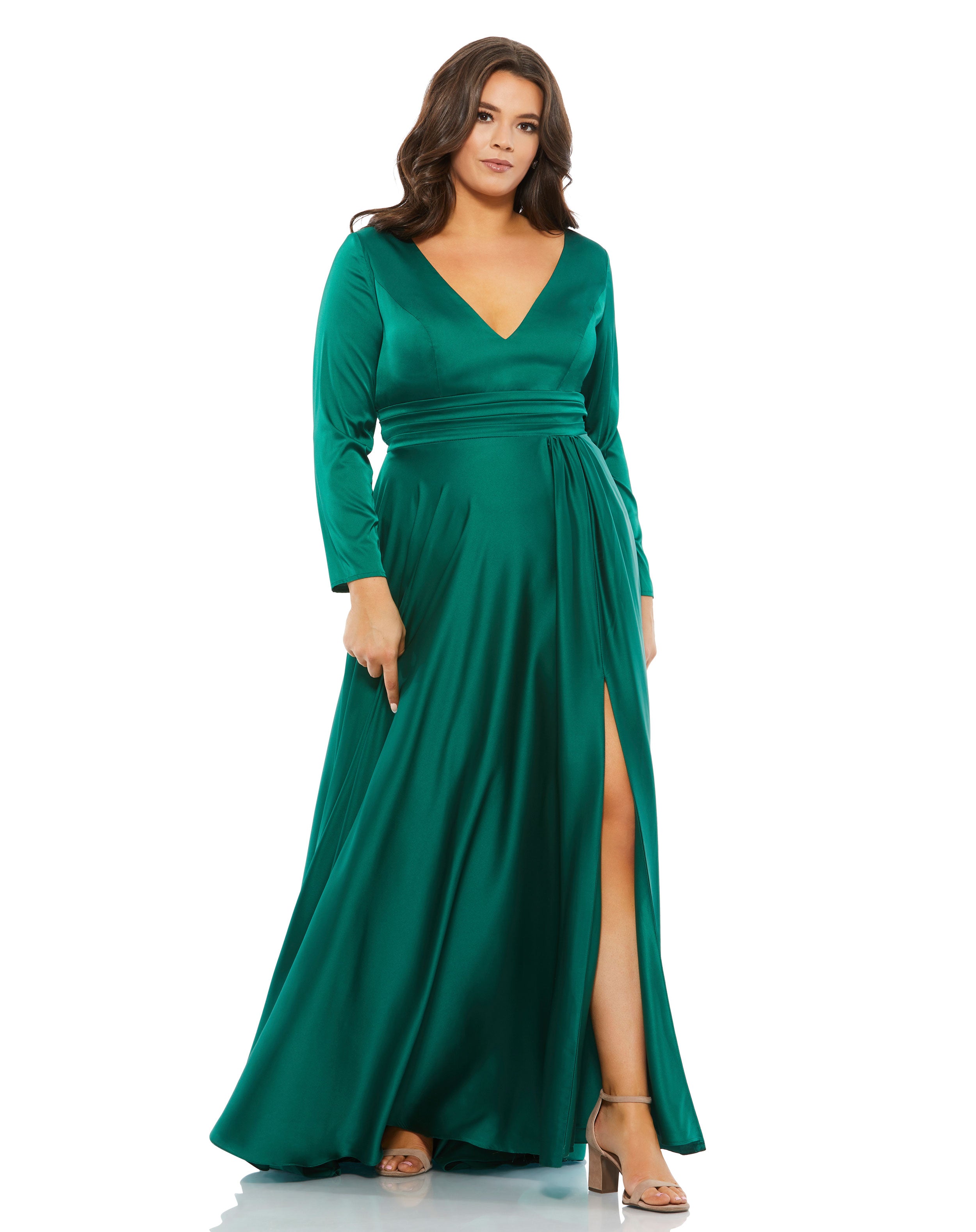 Classic Satin Long Sleeve Evening Gown (Plus) - FINAL SALE – Mac Duggal
