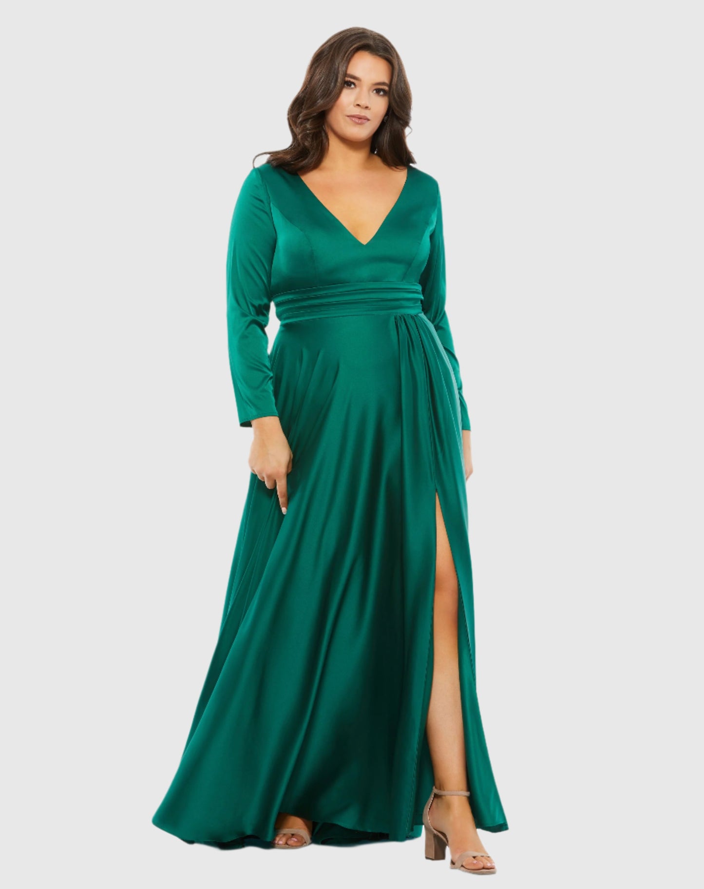 Classic Satin Long Sleeve Evening Gown