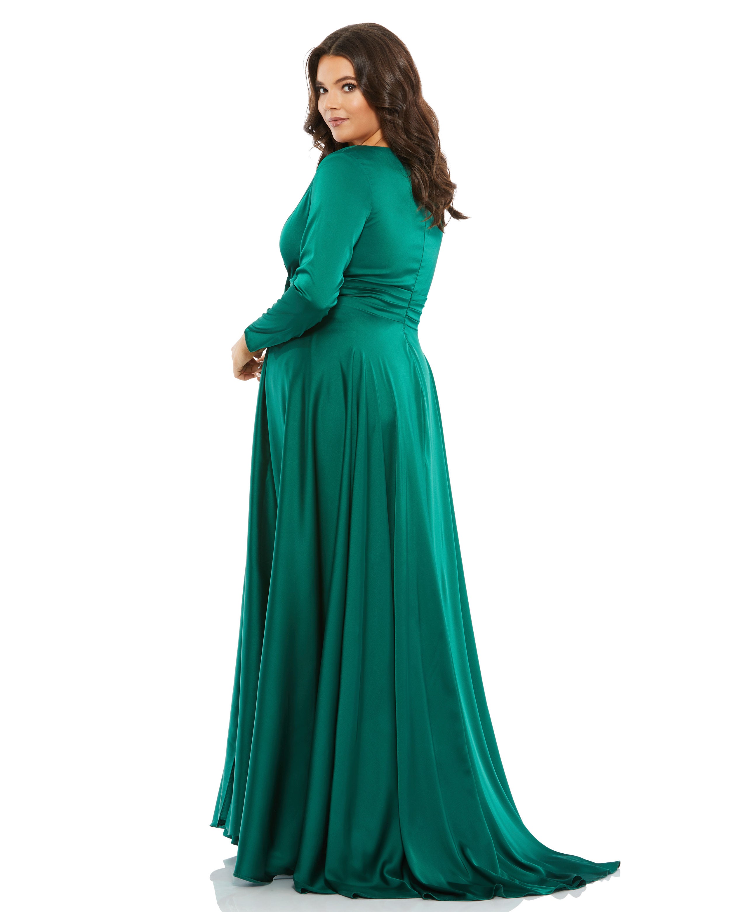 Classic Satin Long Sleeve Evening Gown (Plus) - FINAL SALE