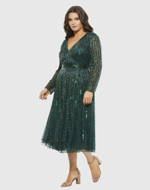 Robe de cocktail longueur thé à sequins et col en V (Plus)