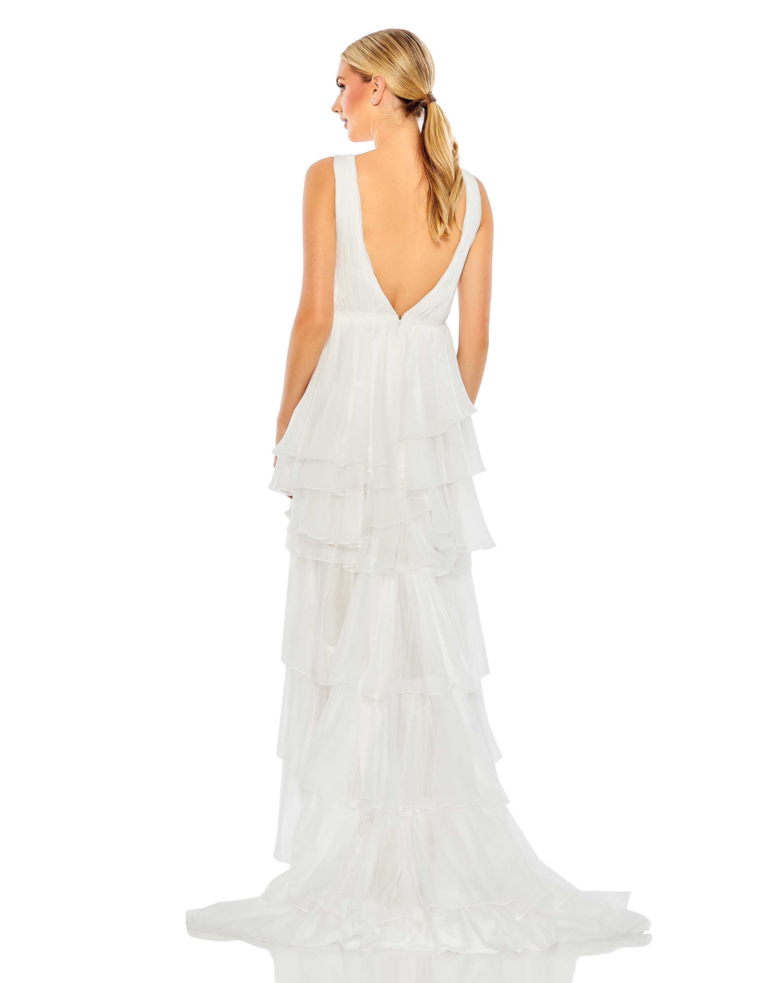 High Low Tiered Gown with Built In Bodysuit