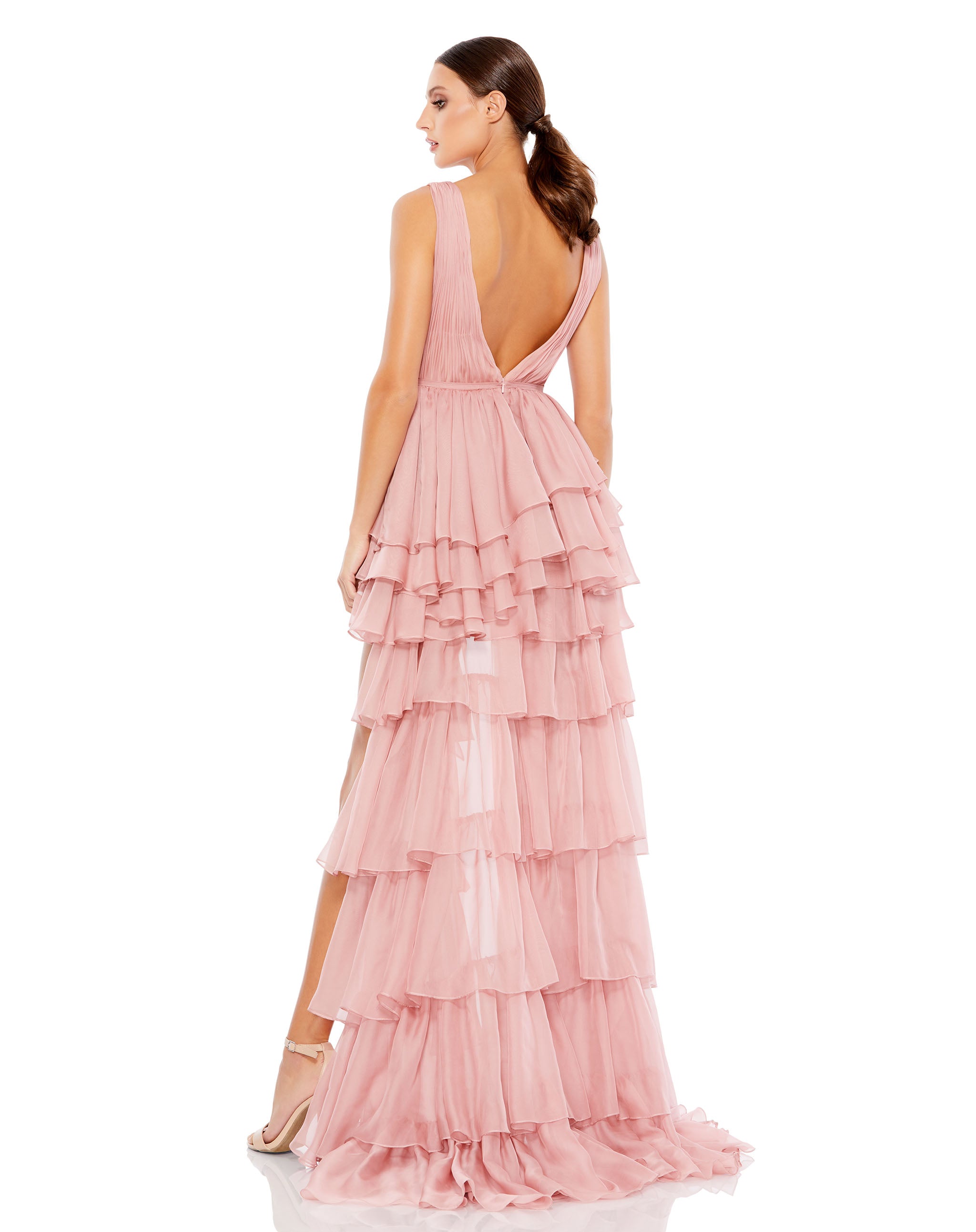 High Low Tiered Gown with Built In Bodysuit