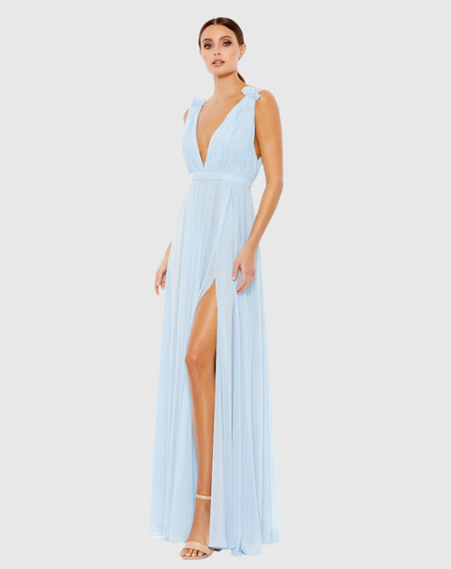 Pleated Chiffon Sleeveless V-Neck Gown