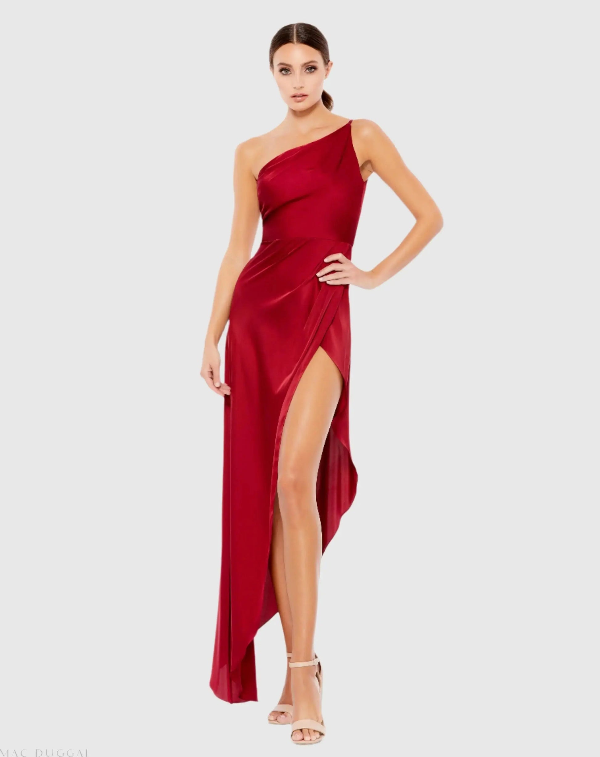 One Shoulder Hi-Low Draped Charmeuse Dress - Mac Duggal