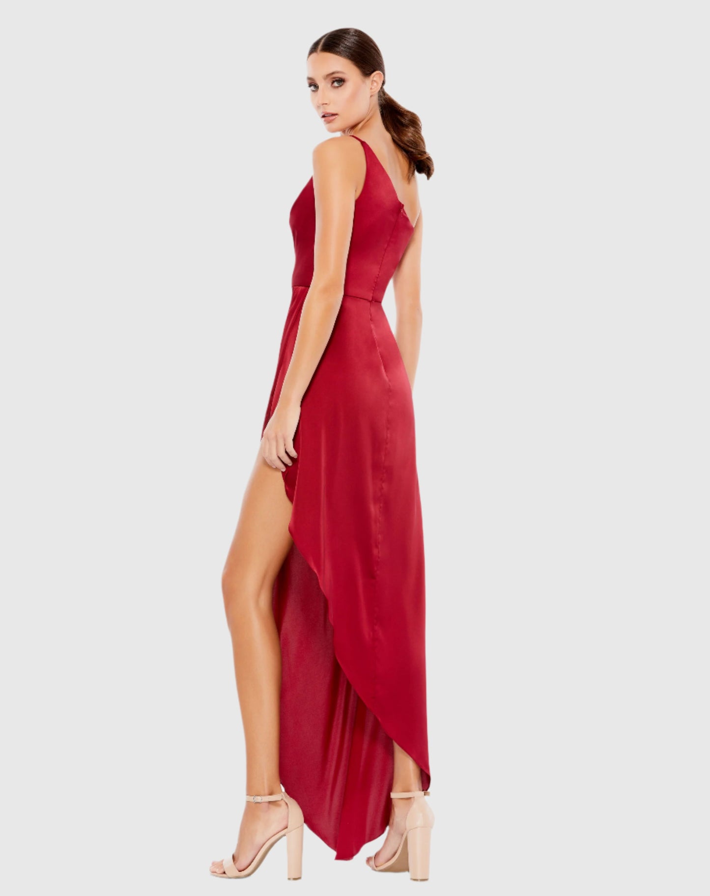 One Shoulder Hi-Low Draped Charmeuse Dress