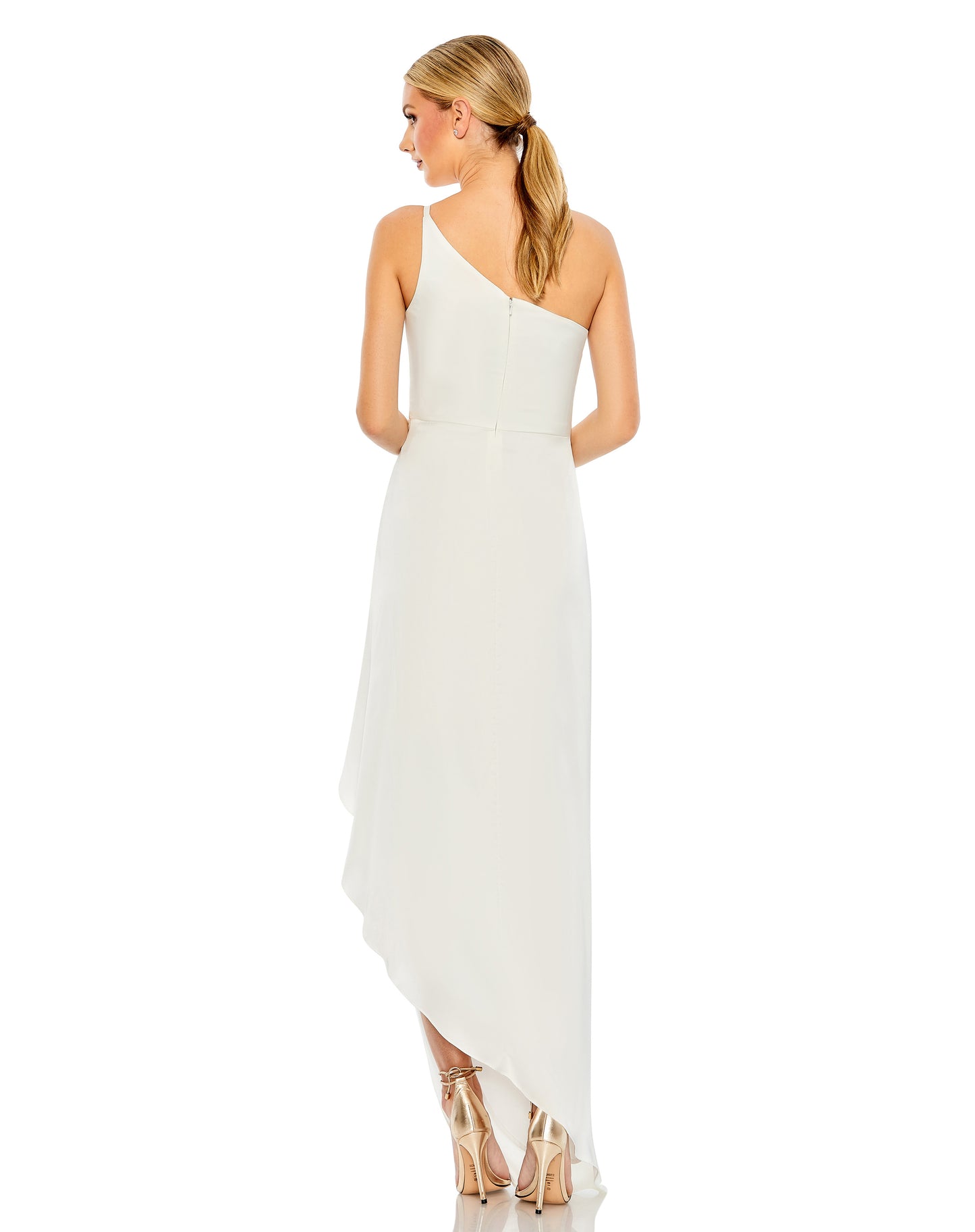 White One Shoulder Hi-Low Draped Charmeuse Dress