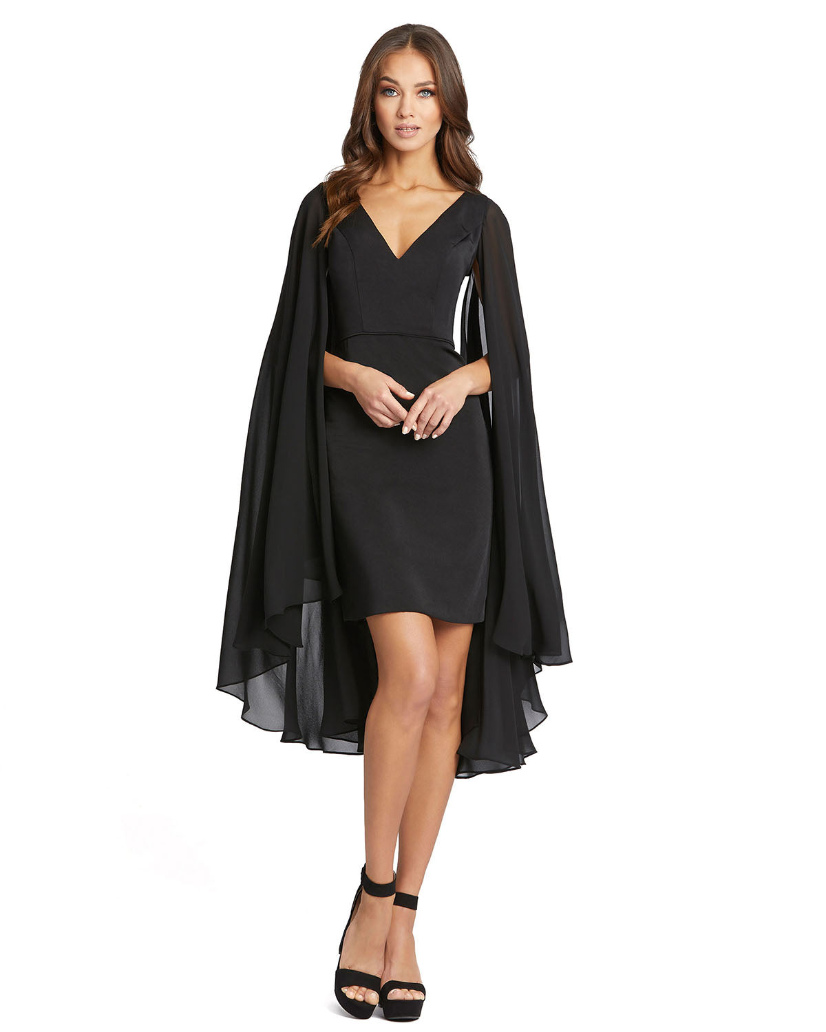 Cape Sleeve V Neck Fitted Dress
