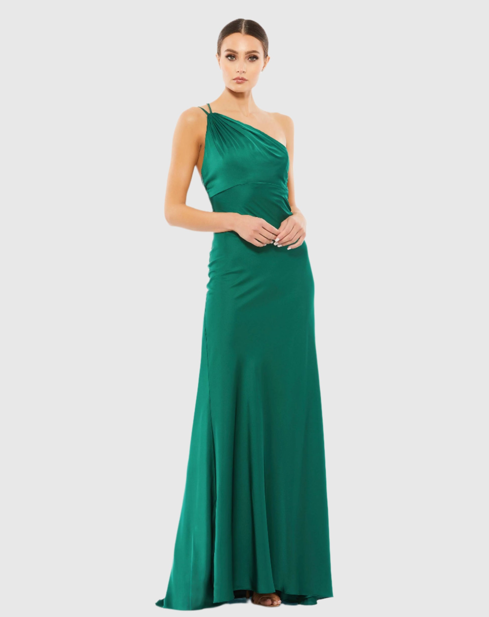 One Shoulder Double Strap Satin Gown