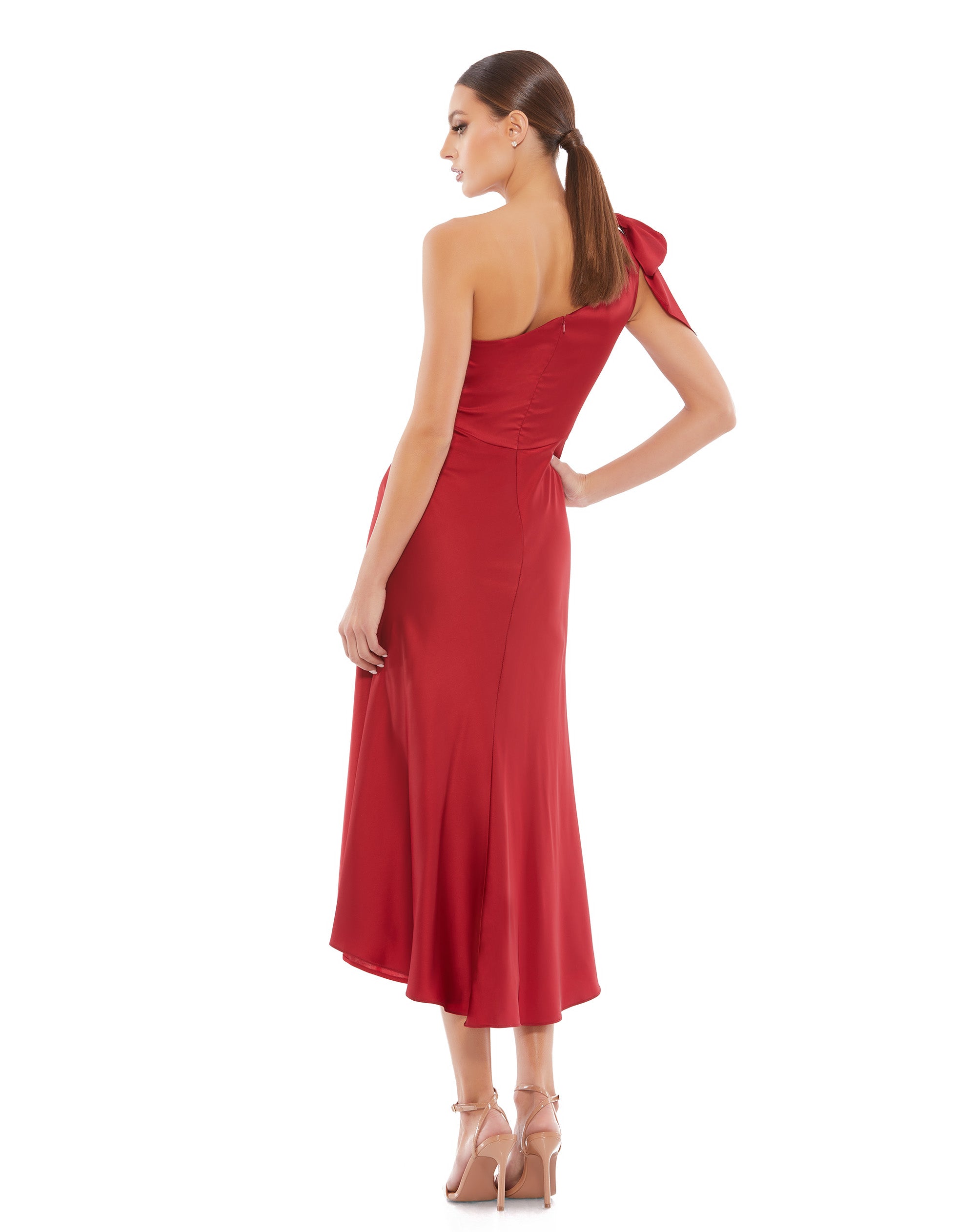 Puff Sleeve One Shoulder Midi Dress/Red – KC Dresses