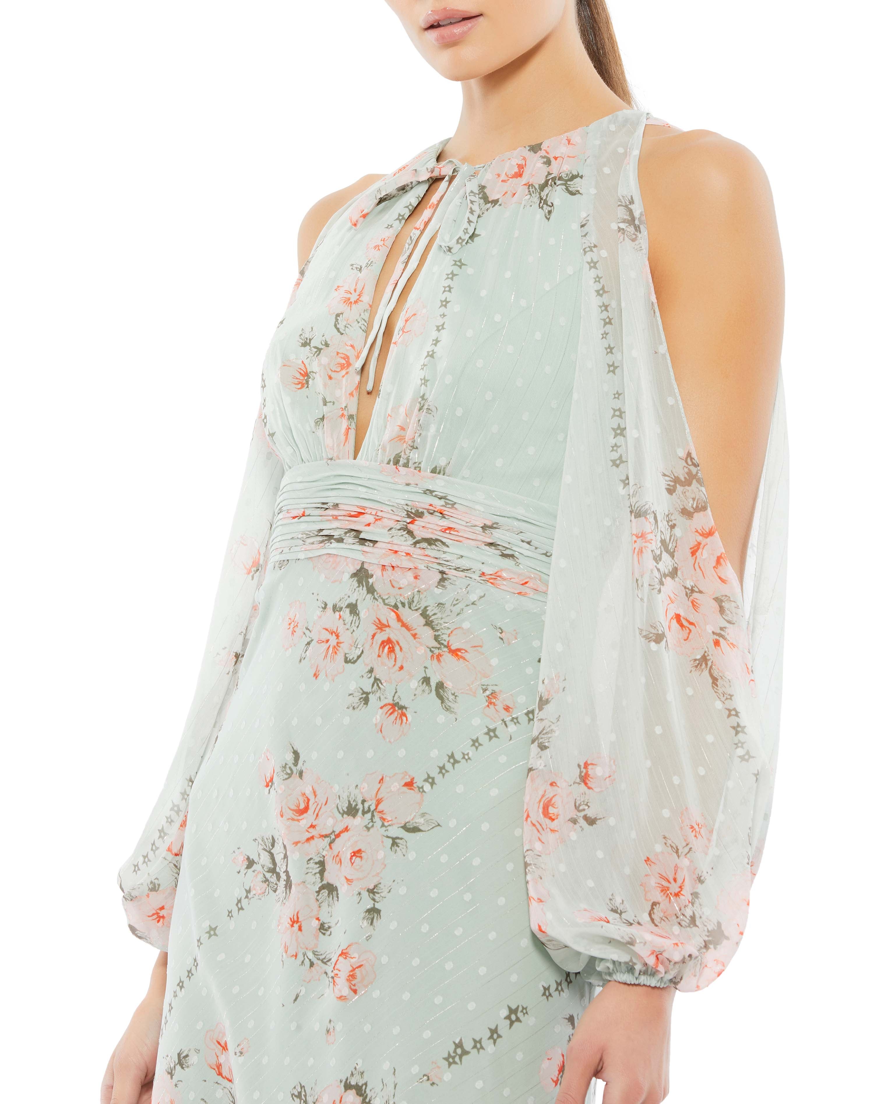 Floral Tied Keyhole Cold Shoulder Gown | Sample | Sz. 2