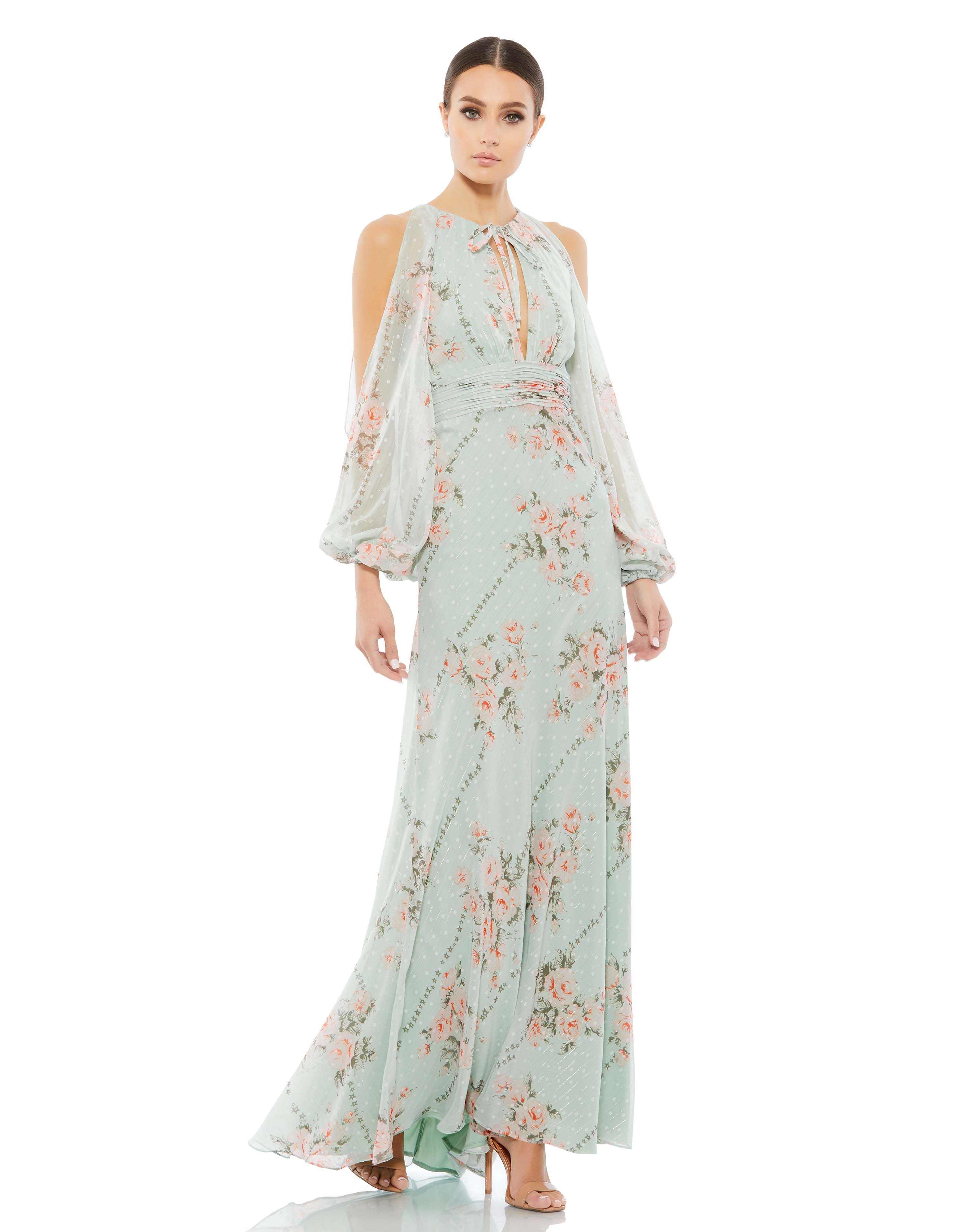 Floral Tied Keyhole Cold Shoulder Gown | Sample | Sz. 2