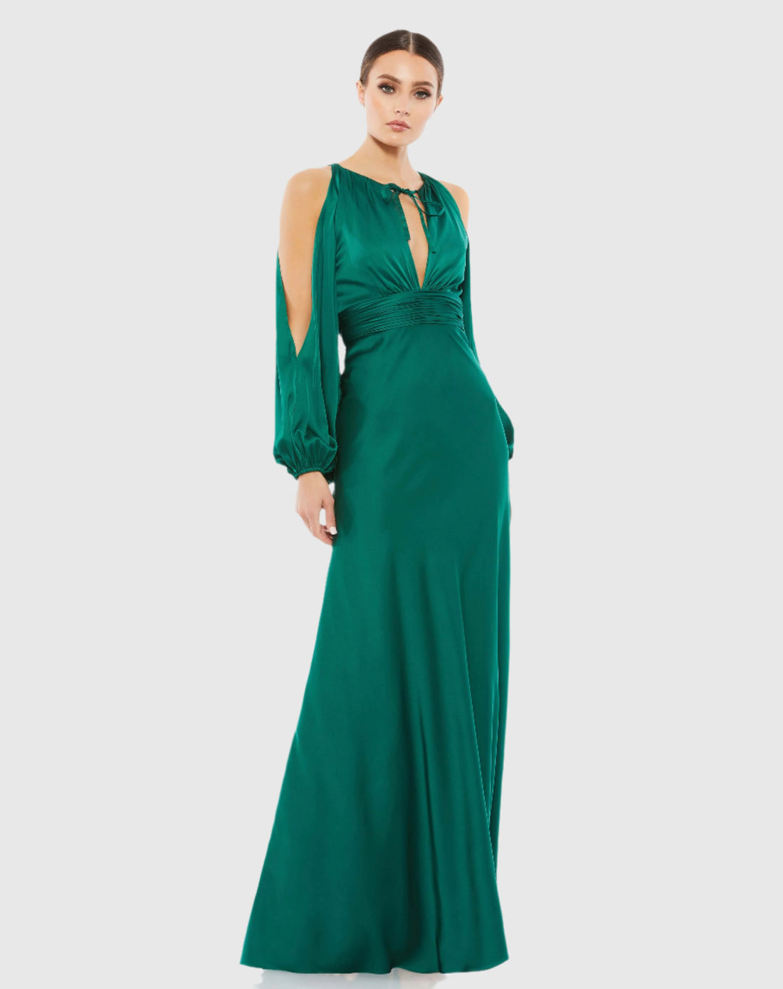 Tied Keyhole Cold Shoulder Bishop Sleeve Gown - FINAL SALE