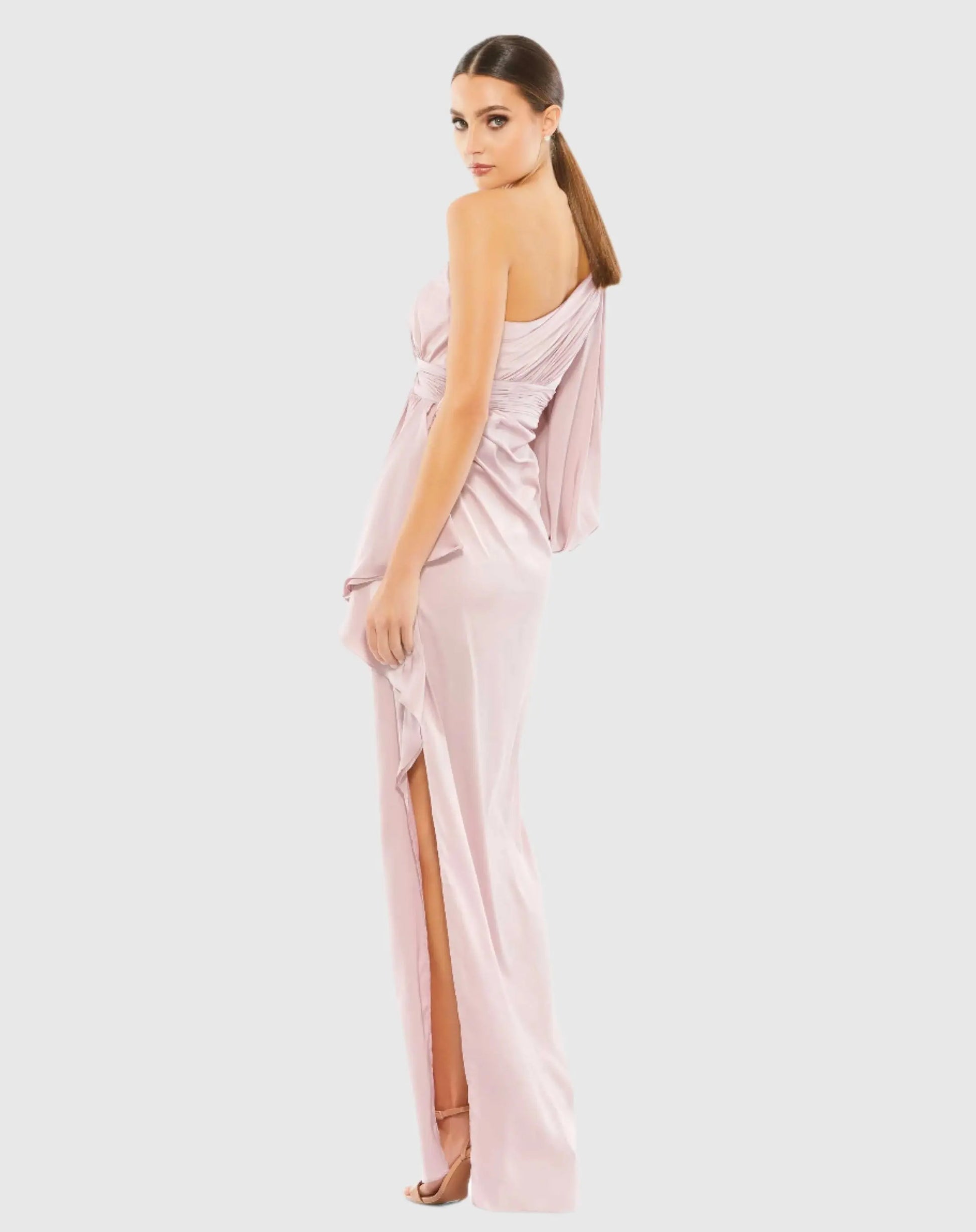 Pink One Shoulder Bishop Sleeve Gown - Mac Duggal