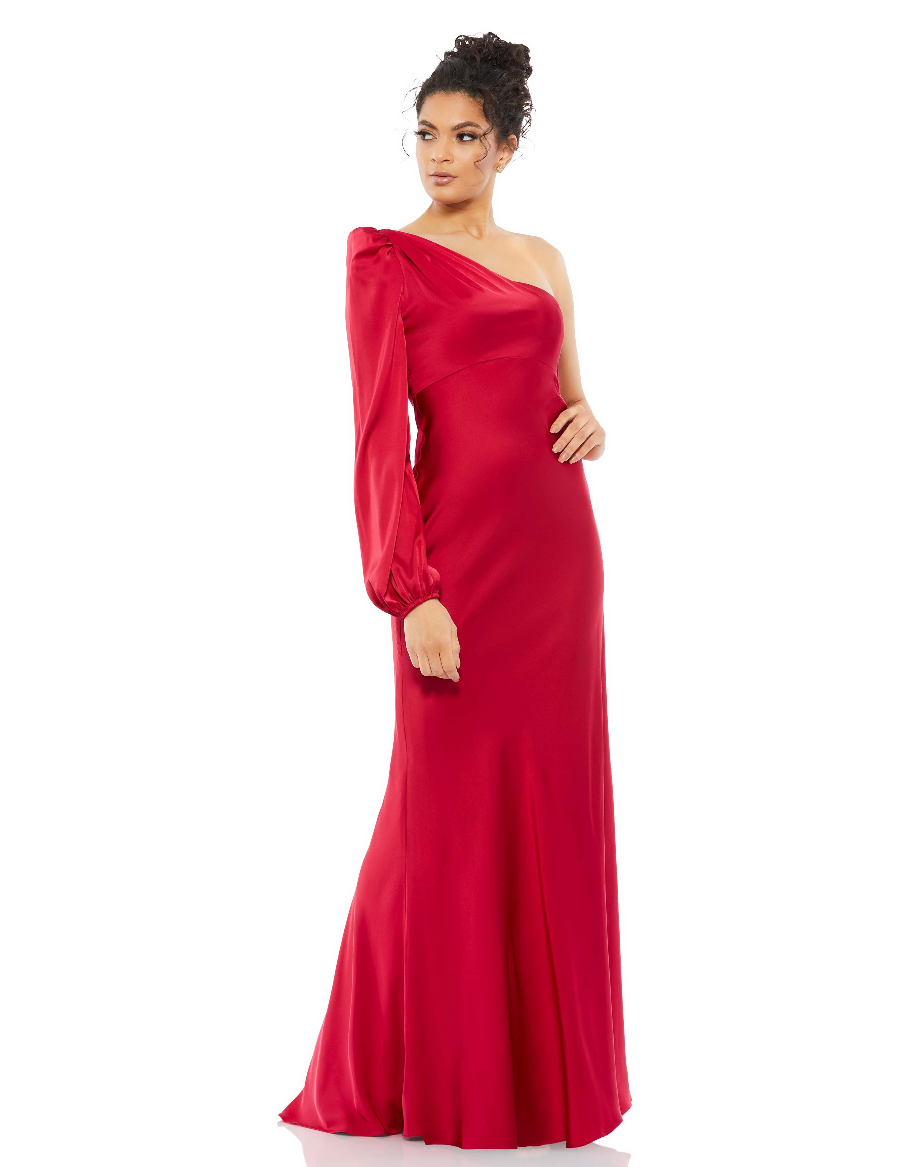 One Shoulder Blouson Sleeve Gown