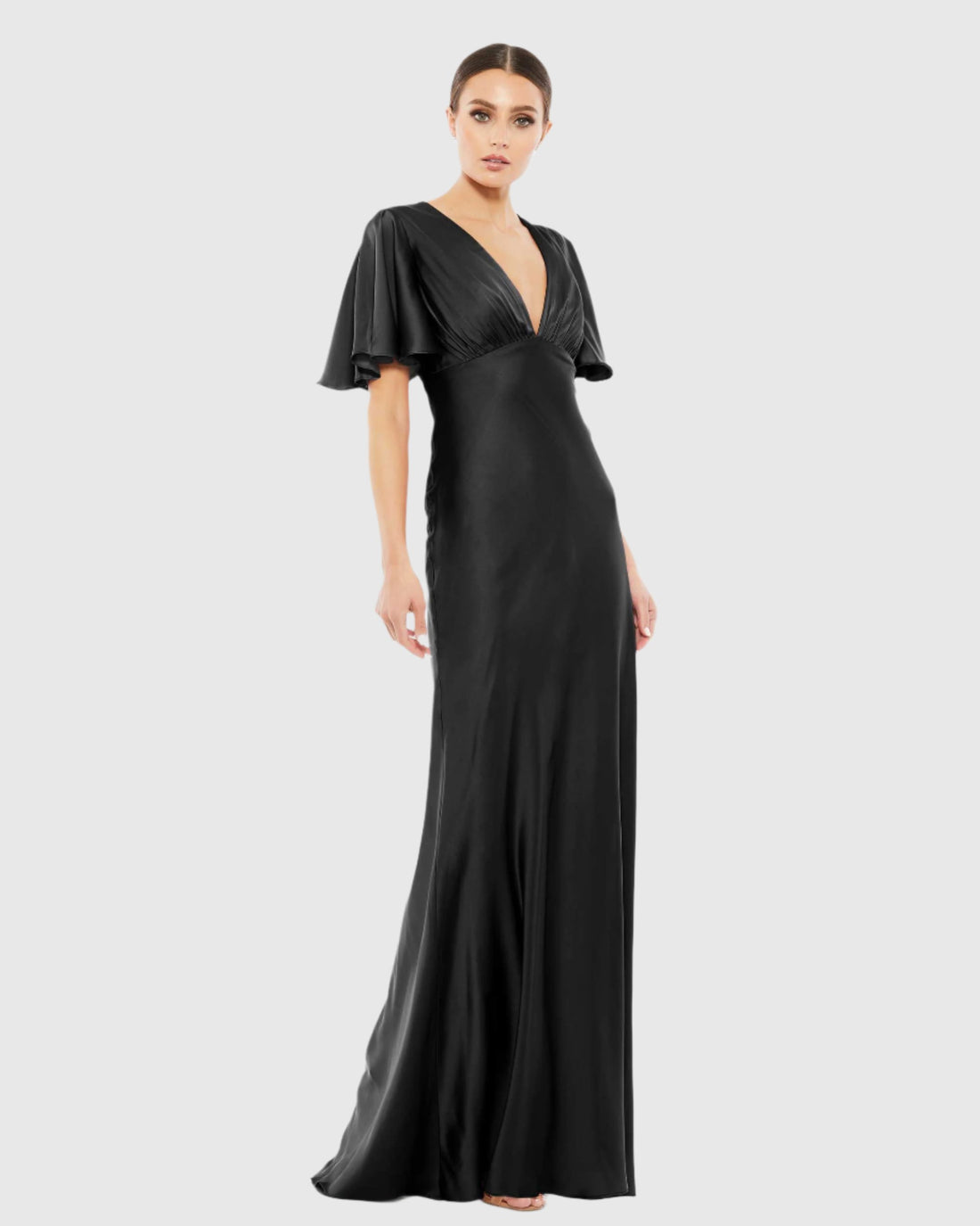 Flounce V-Neck Charmeuse Gown