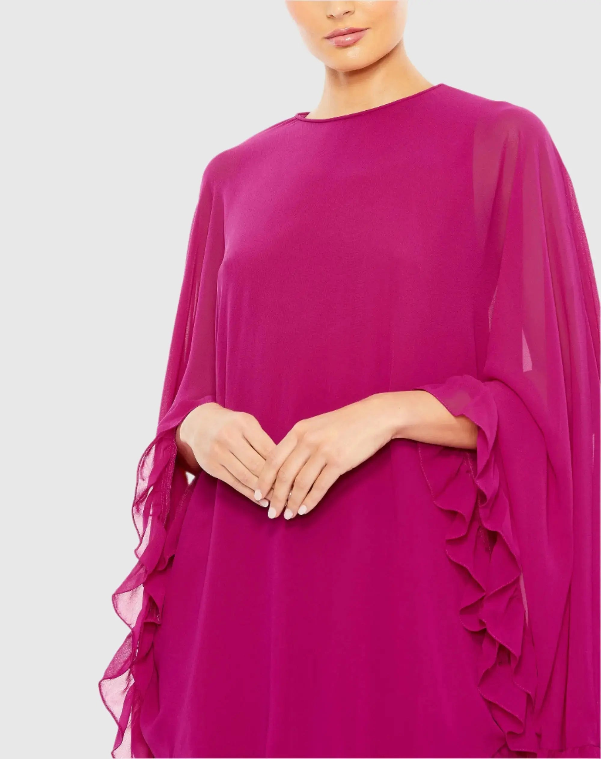 Pink High Neck Ruffle Hem Cape Mini Dress - Ieena for Mac Duggal