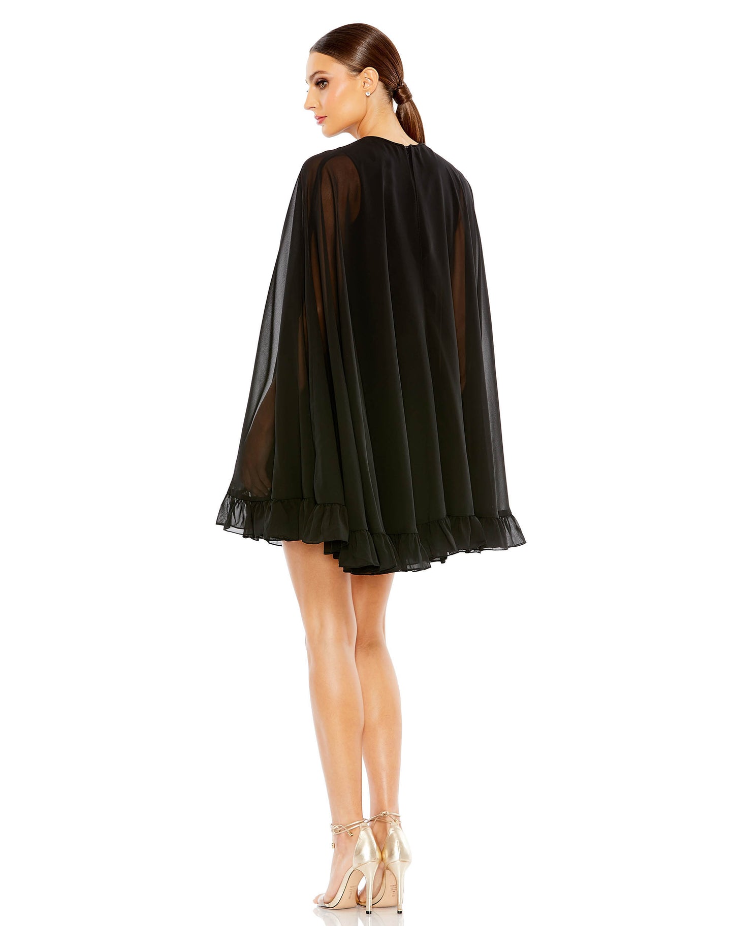 High Neck Ruffle Hem Cape Mini Dress