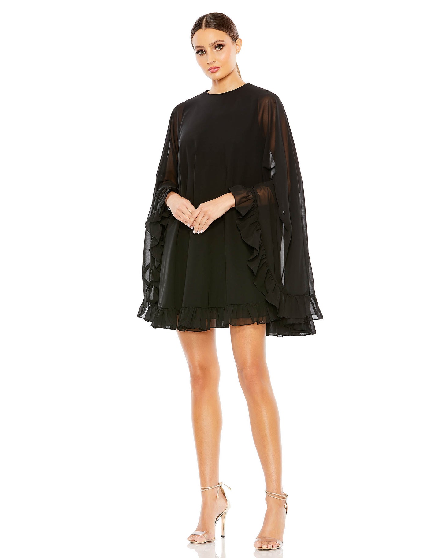 High Neck Ruffle Hem Cape Mini Dress