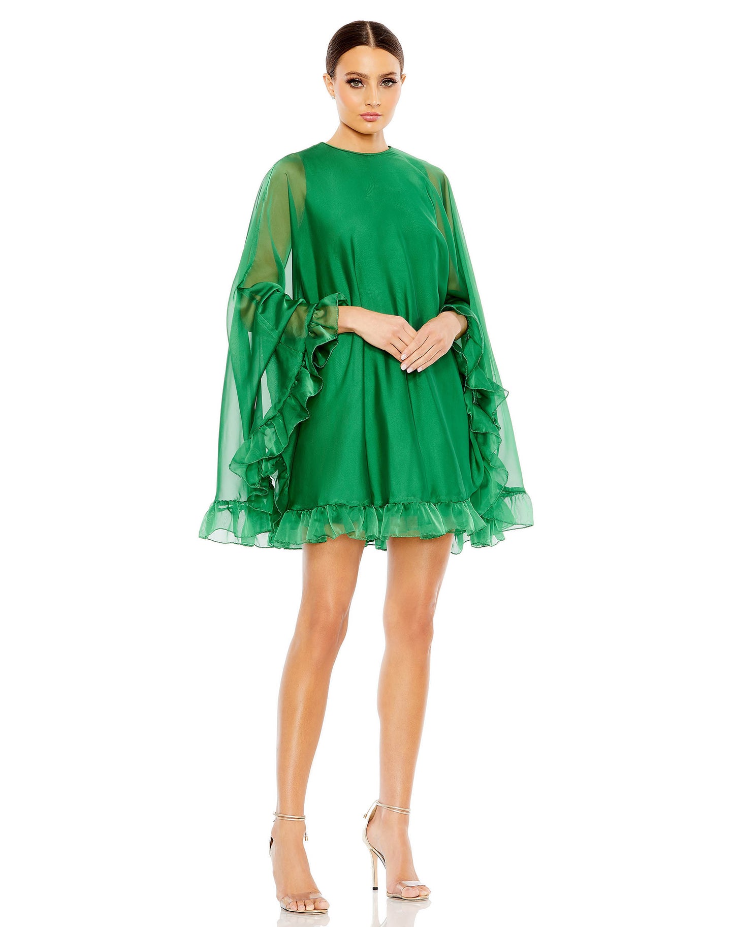 High Neck Ruffle Hem Cape Mini Dress