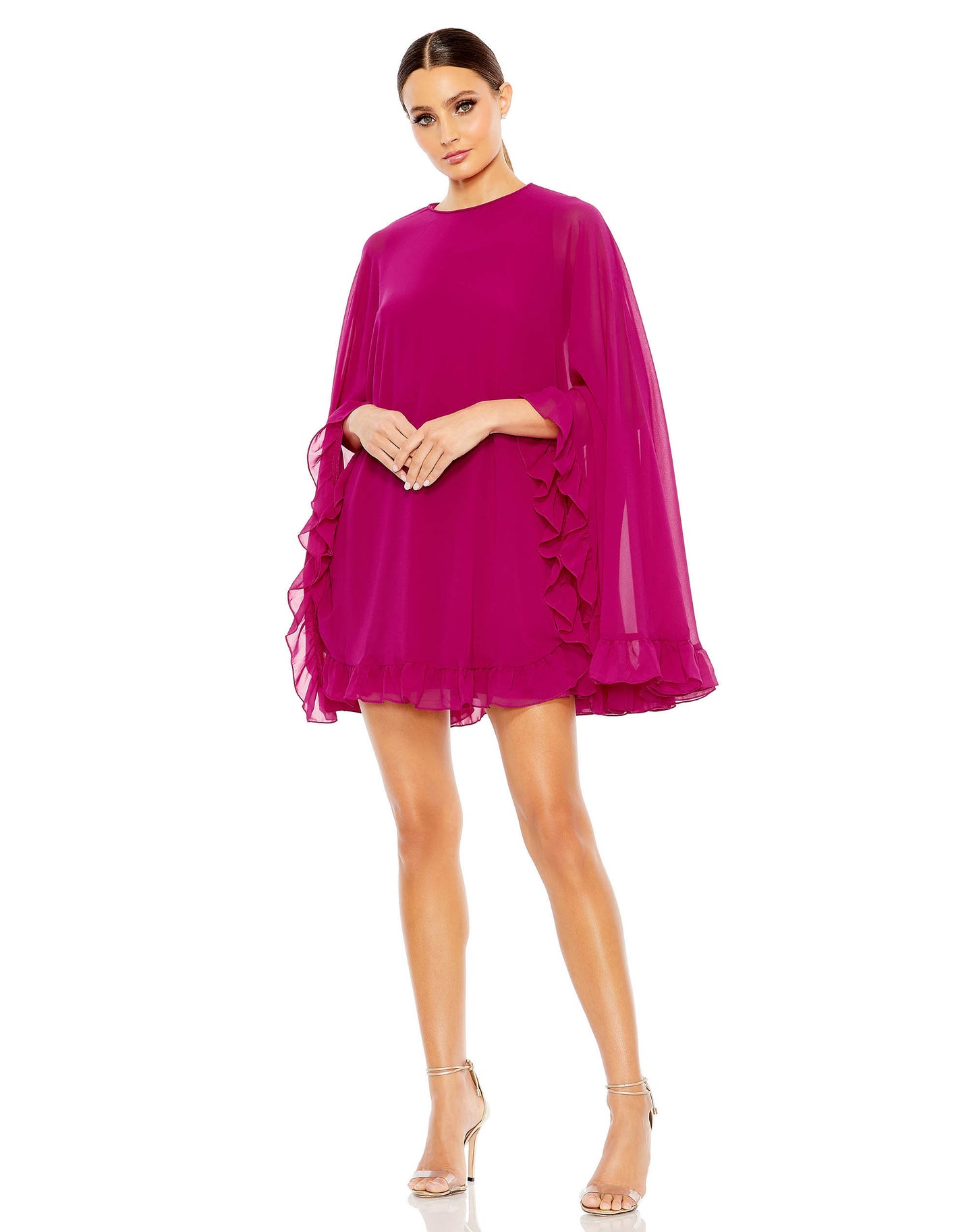 High Neck Ruffle Hem Cape Mini Dress