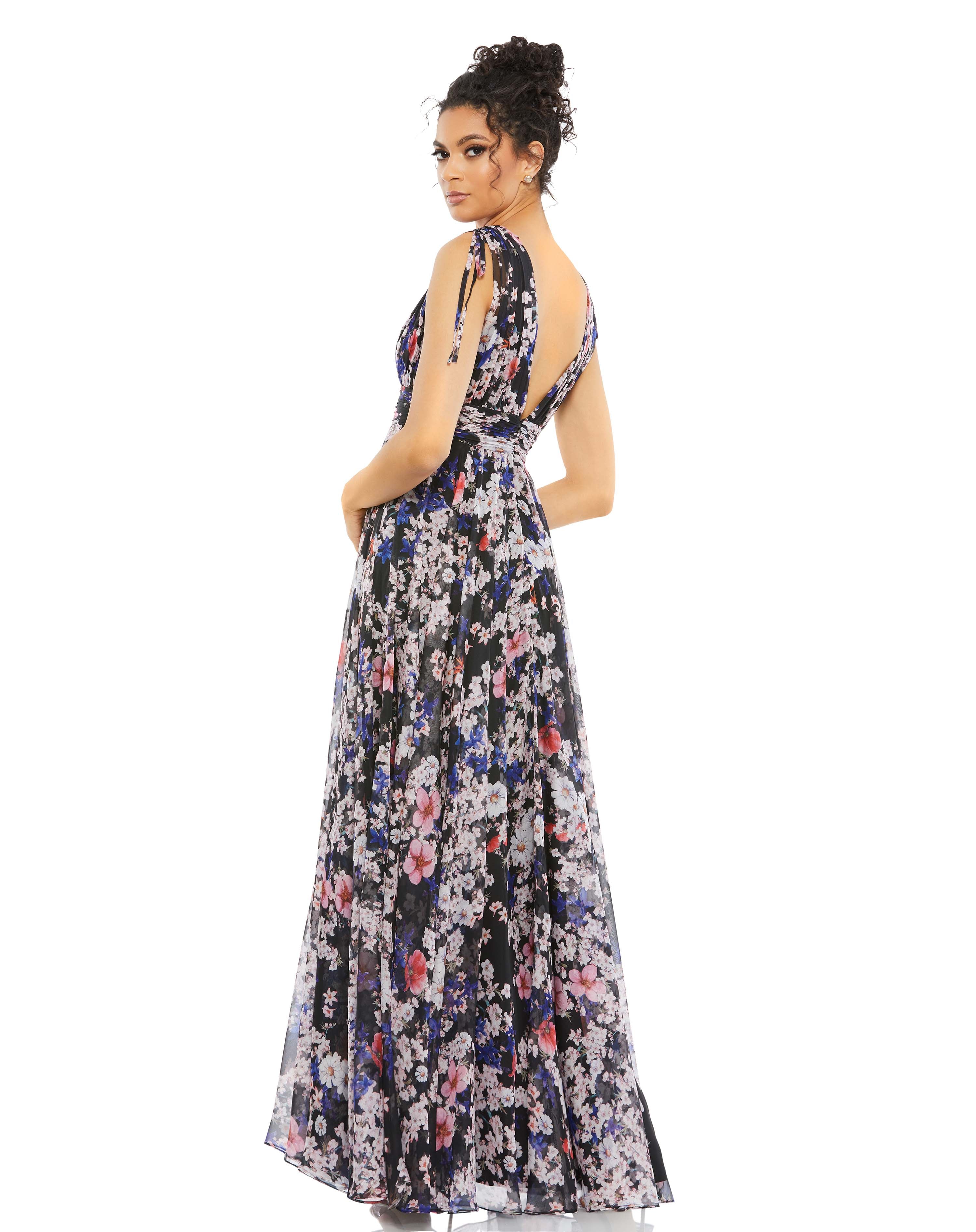 Floral Tie Shoulder V-Neck Maxi Dress