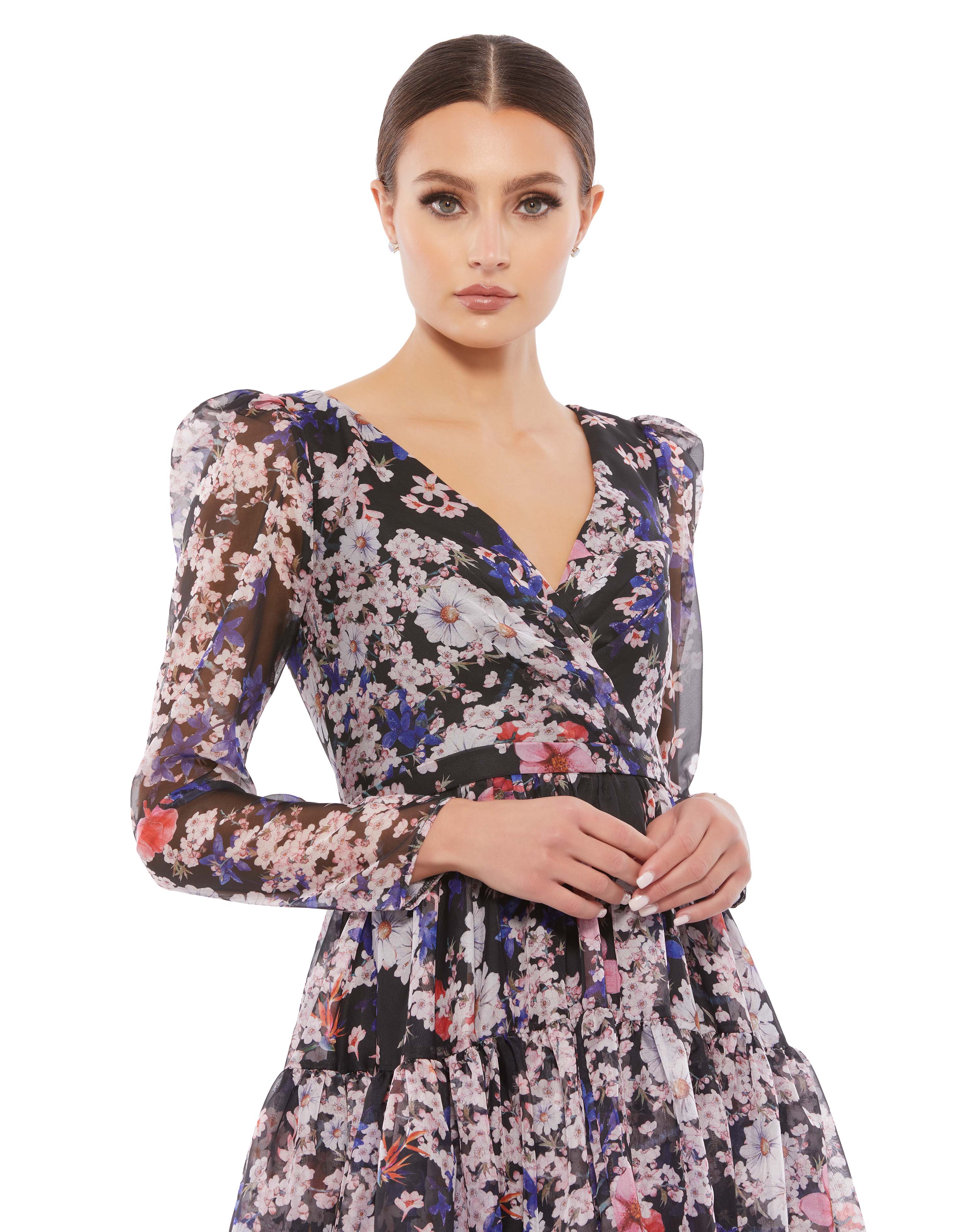 Floral Print Faux Wrap Long Sleeve Mini Dress - FINAL SALE