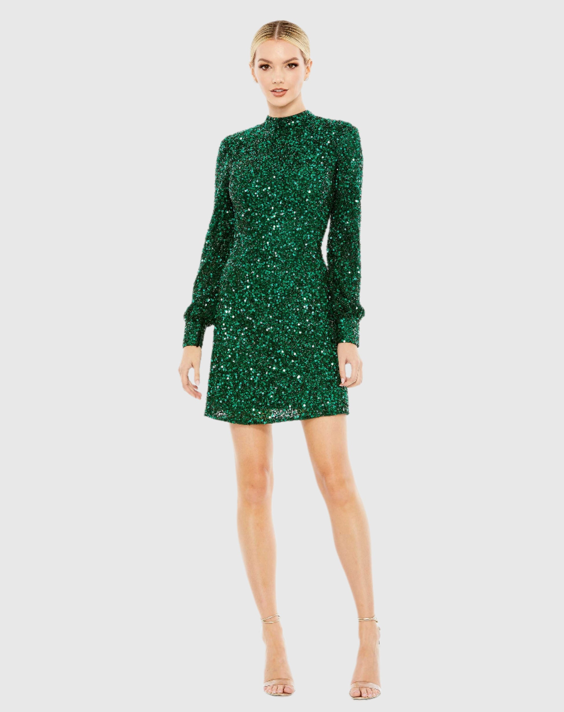 Sequin Open Back Bishop Sleeve Mini Dress