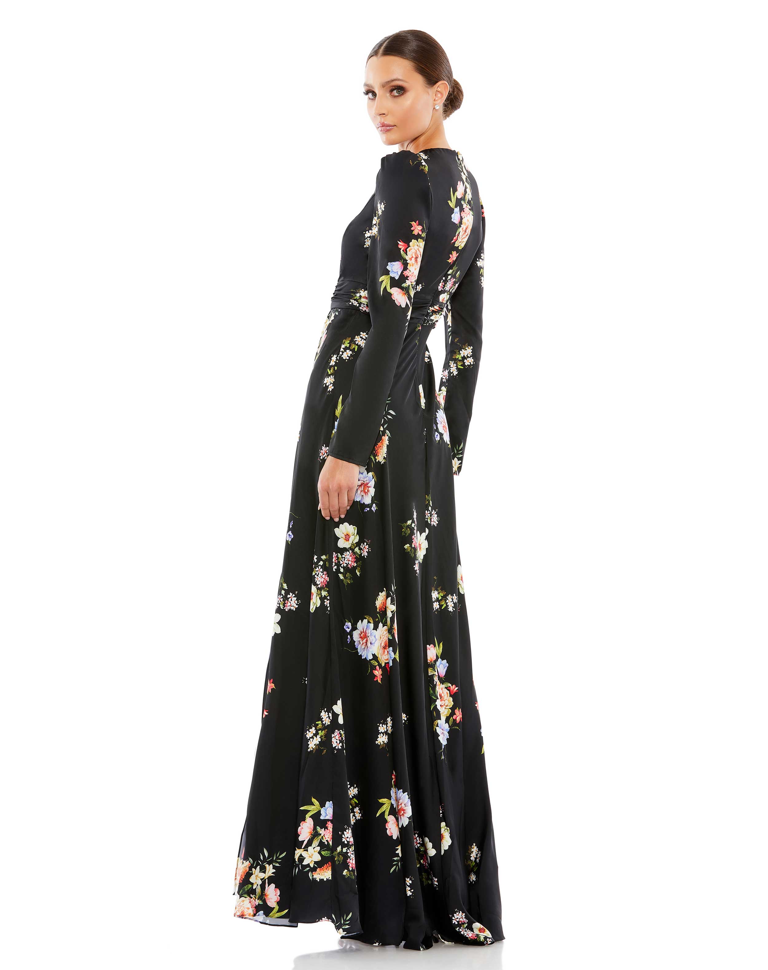 High Neck Long Sleeve Faux Wrap Gown
