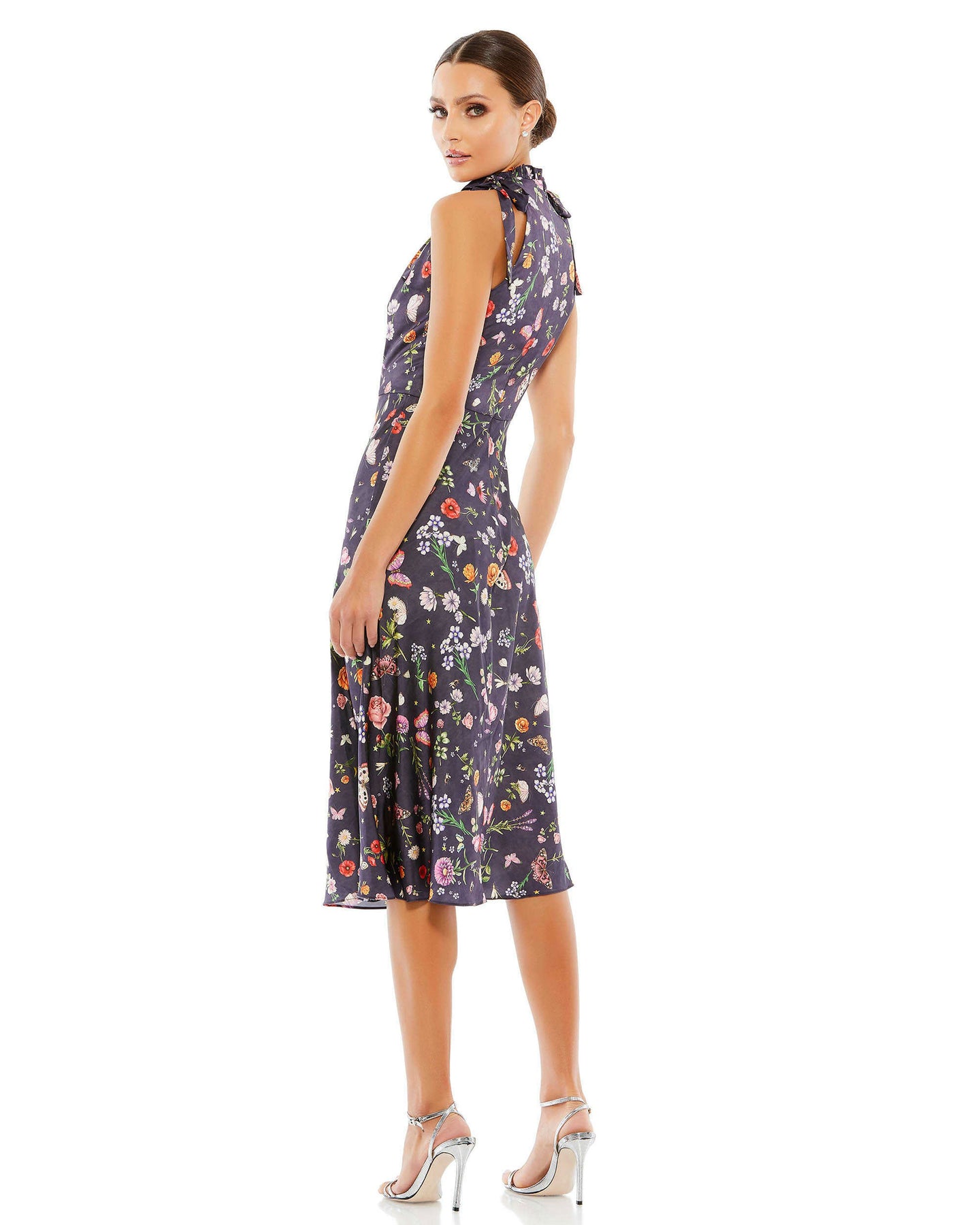 Floral Print Tie Neck Midi Dress – Mac Duggal