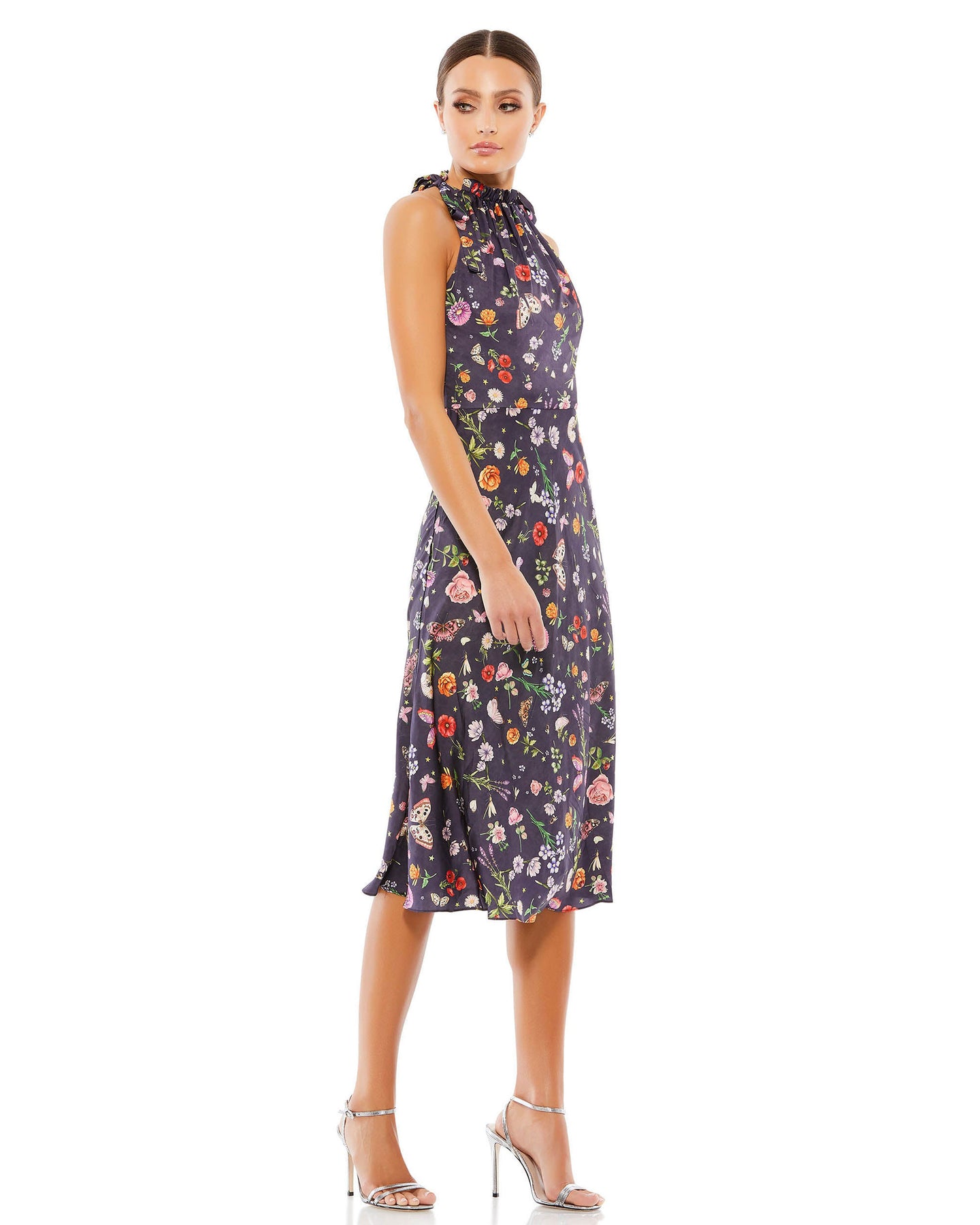 Floral Print Tie Neck Midi Dress – Mac Duggal