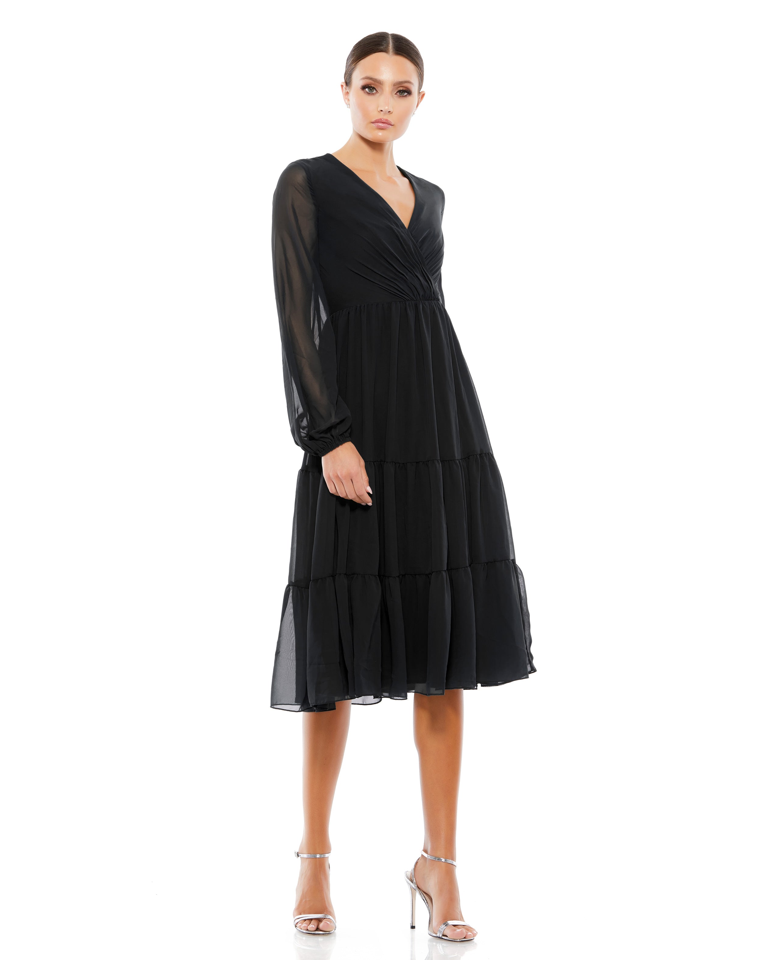 Ruched V-Neck Tiered Midi Dress - FINAL SALE