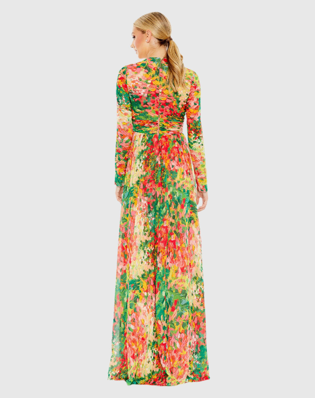 Floral Print Front Twist V Neck Long Sleeve Gown – Mac Duggal