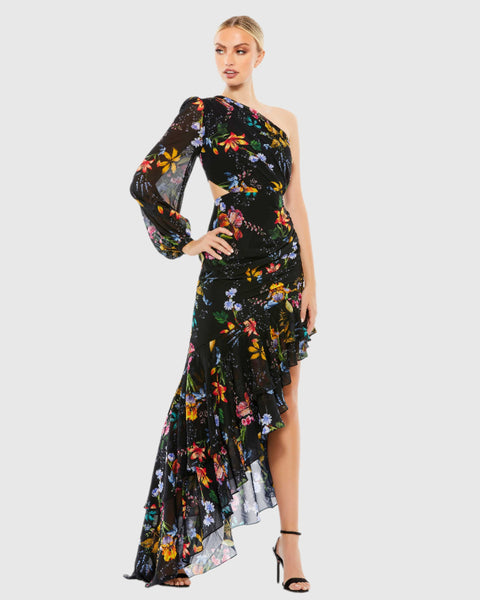 Floral One Sleeve Cut Out Dress – Mac Duggal