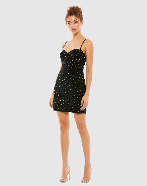 Sleeveless Pearl Encrusted Sweetheart Mini Dress