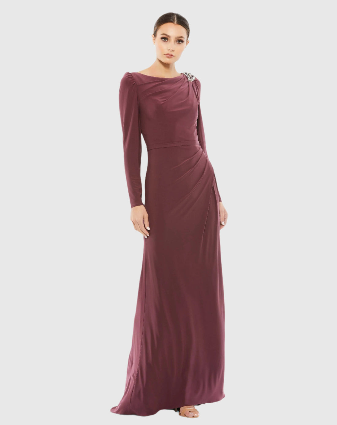 Draped Bateau Long Sleeve Trumpet Gown