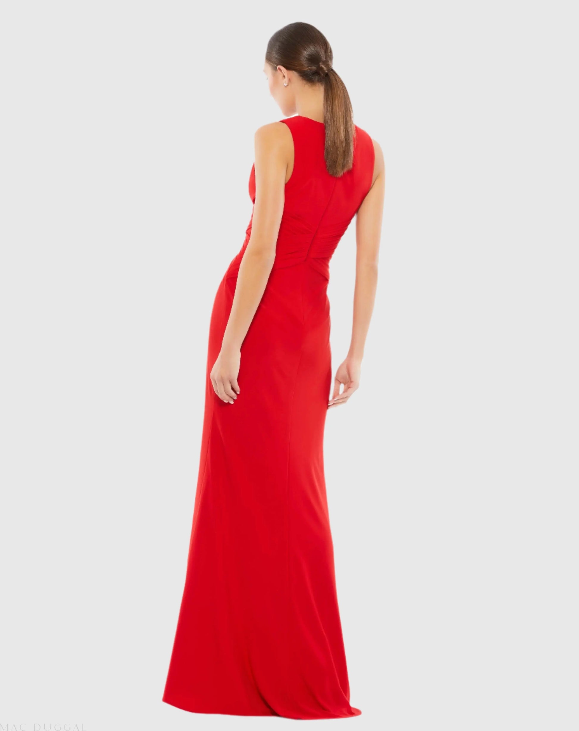 Red Pleated Bodice Jersey Column Gown - Mac Duggal