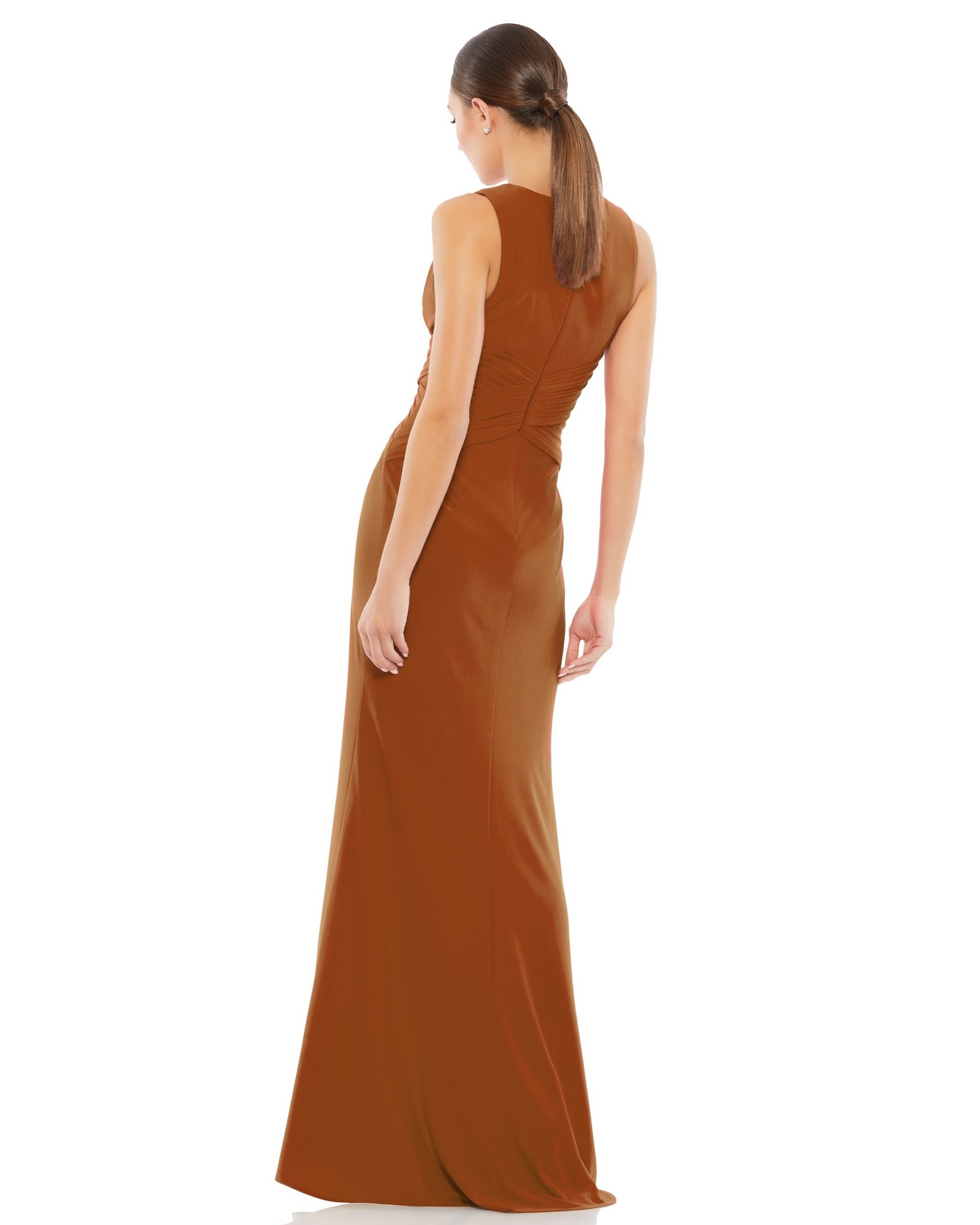 Pleated Bodice Jersey Column Gown