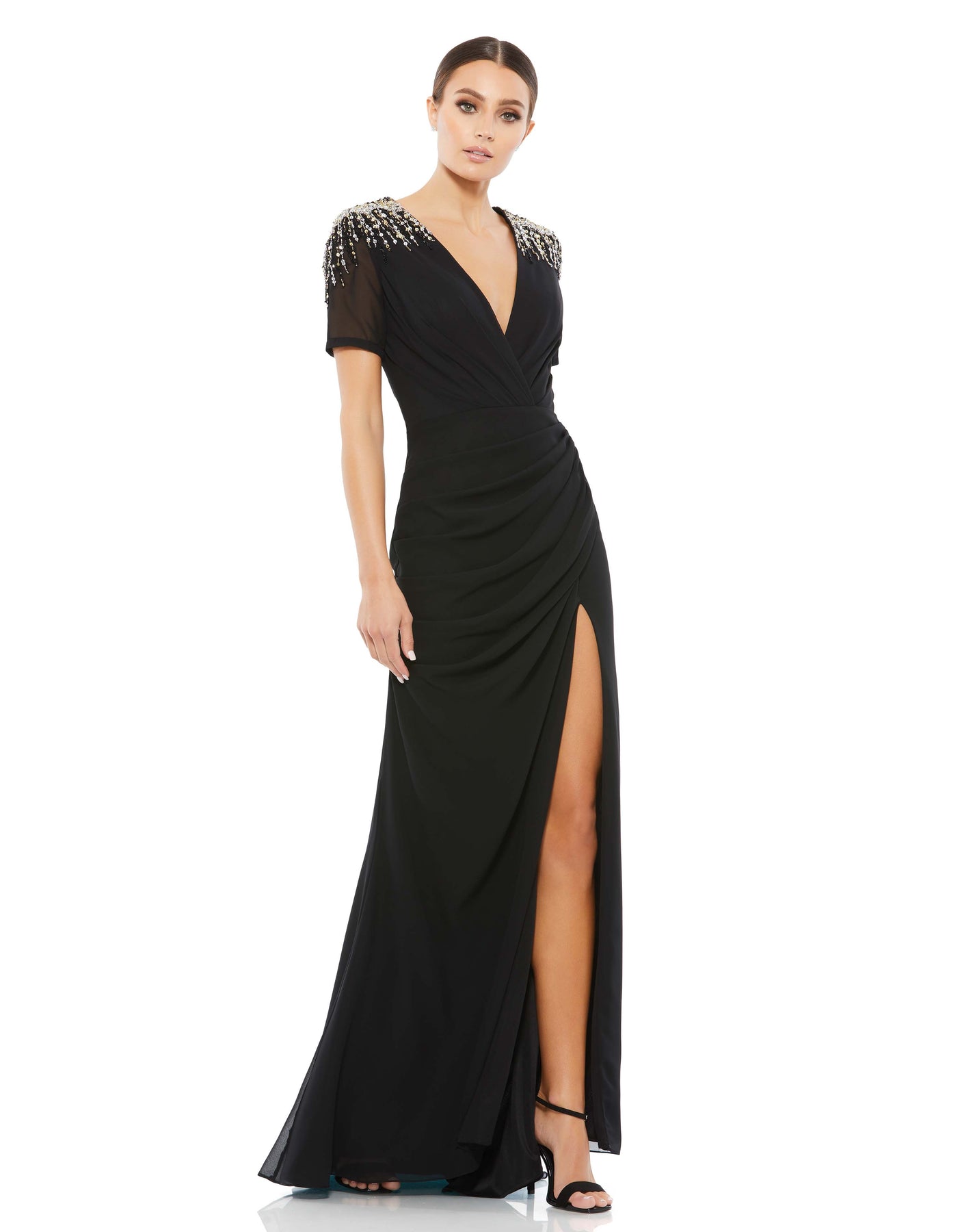 Sequined Embellished Shoulder Evening Gown – Mac Duggal