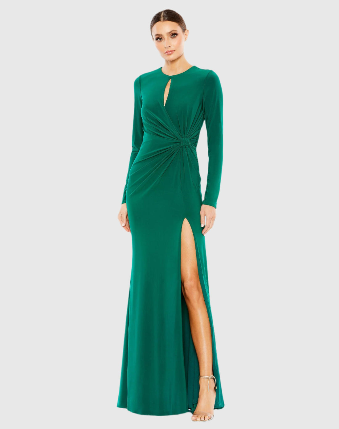 Long Sleeve Keyhole Draped Gown