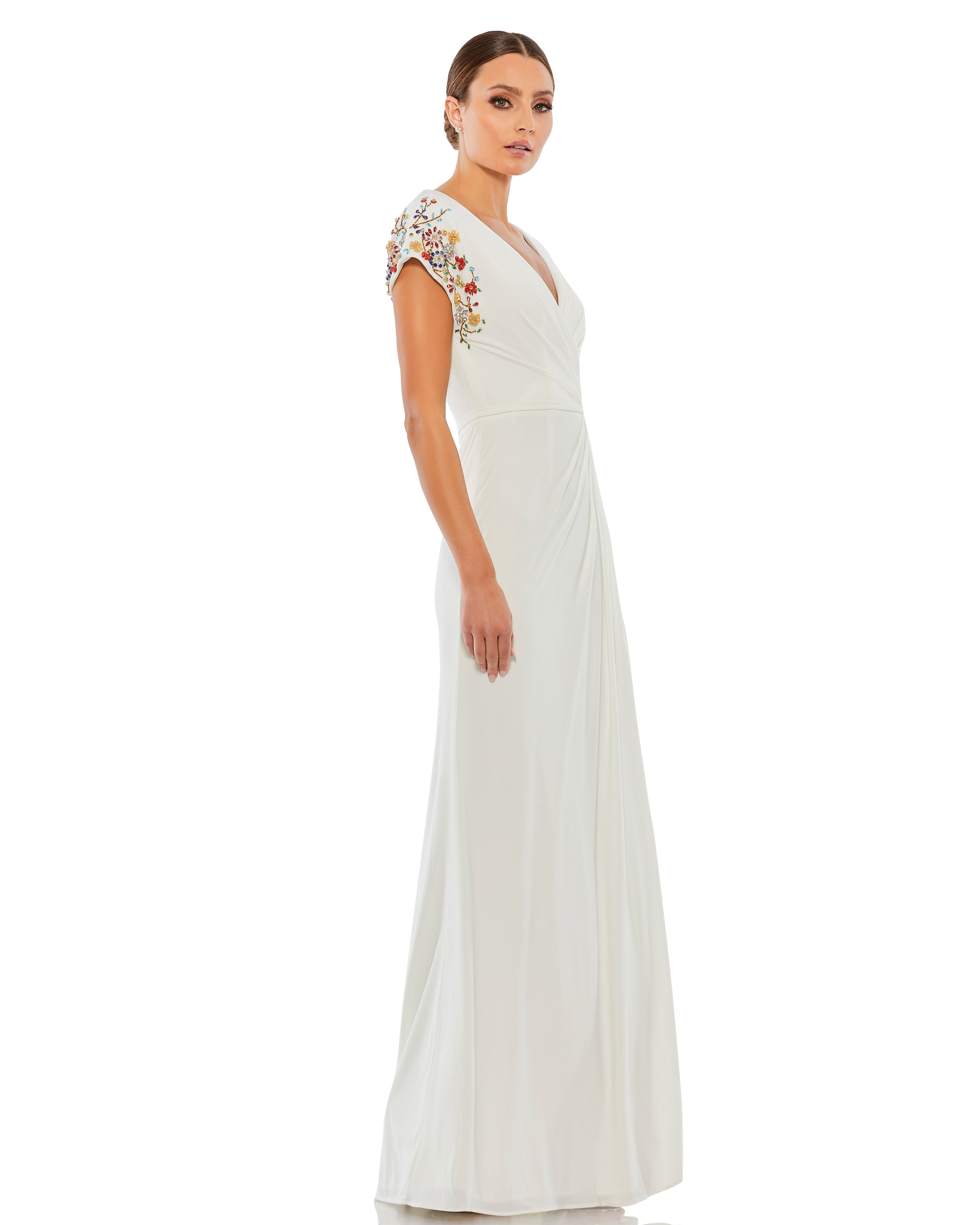 Embellished Sleeve Jersey Wrap Gown - FINAL SALE