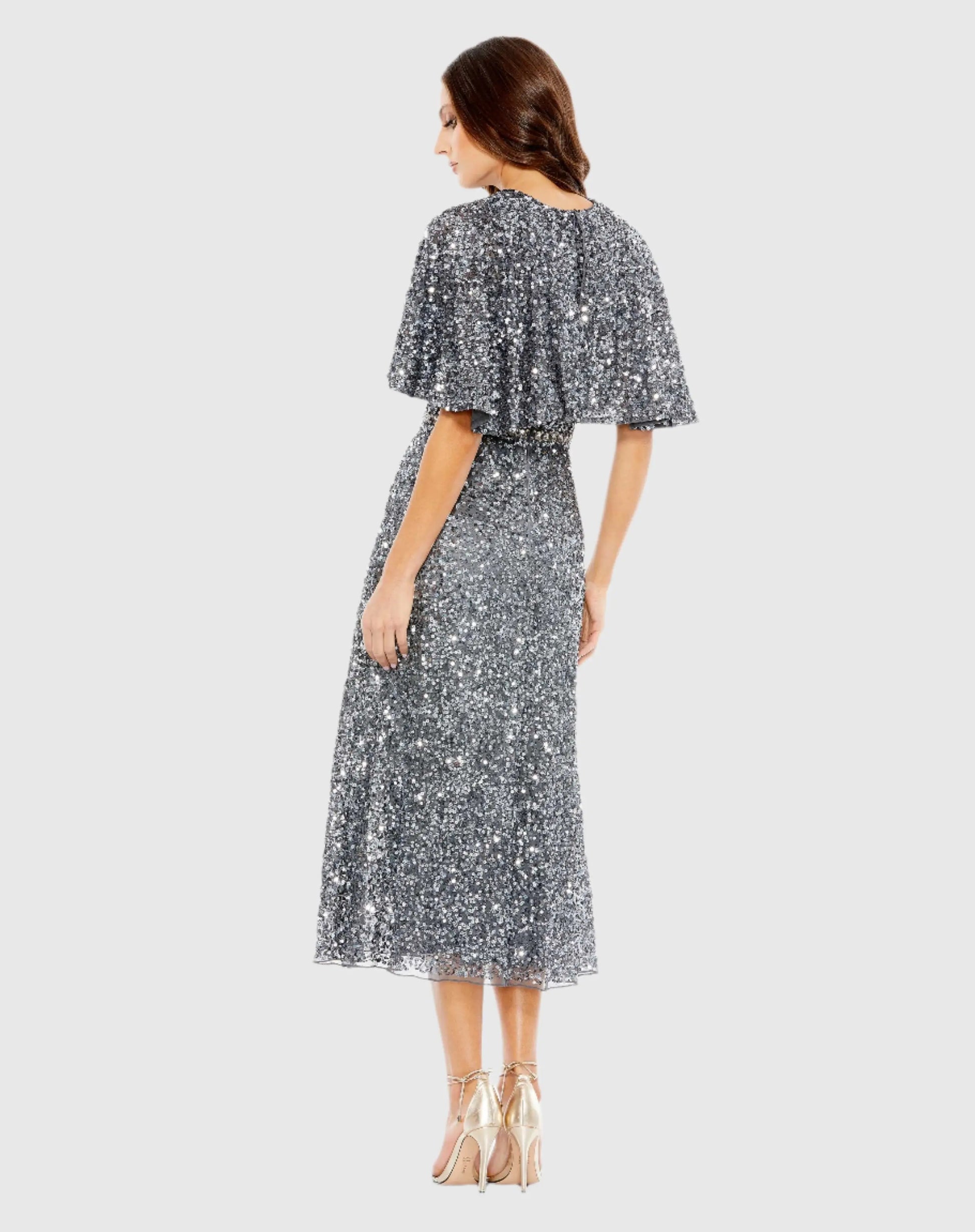 Mac Duggal Cape High Neck Midi Dress, 12 / Charcoal Mac Duggal Cape High Neck Midi Dress, 12 / Charcoal