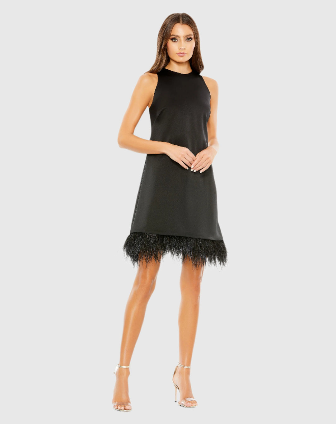 Feathered Hem High Neck Sleeveless A Line Dress – Mac Duggal