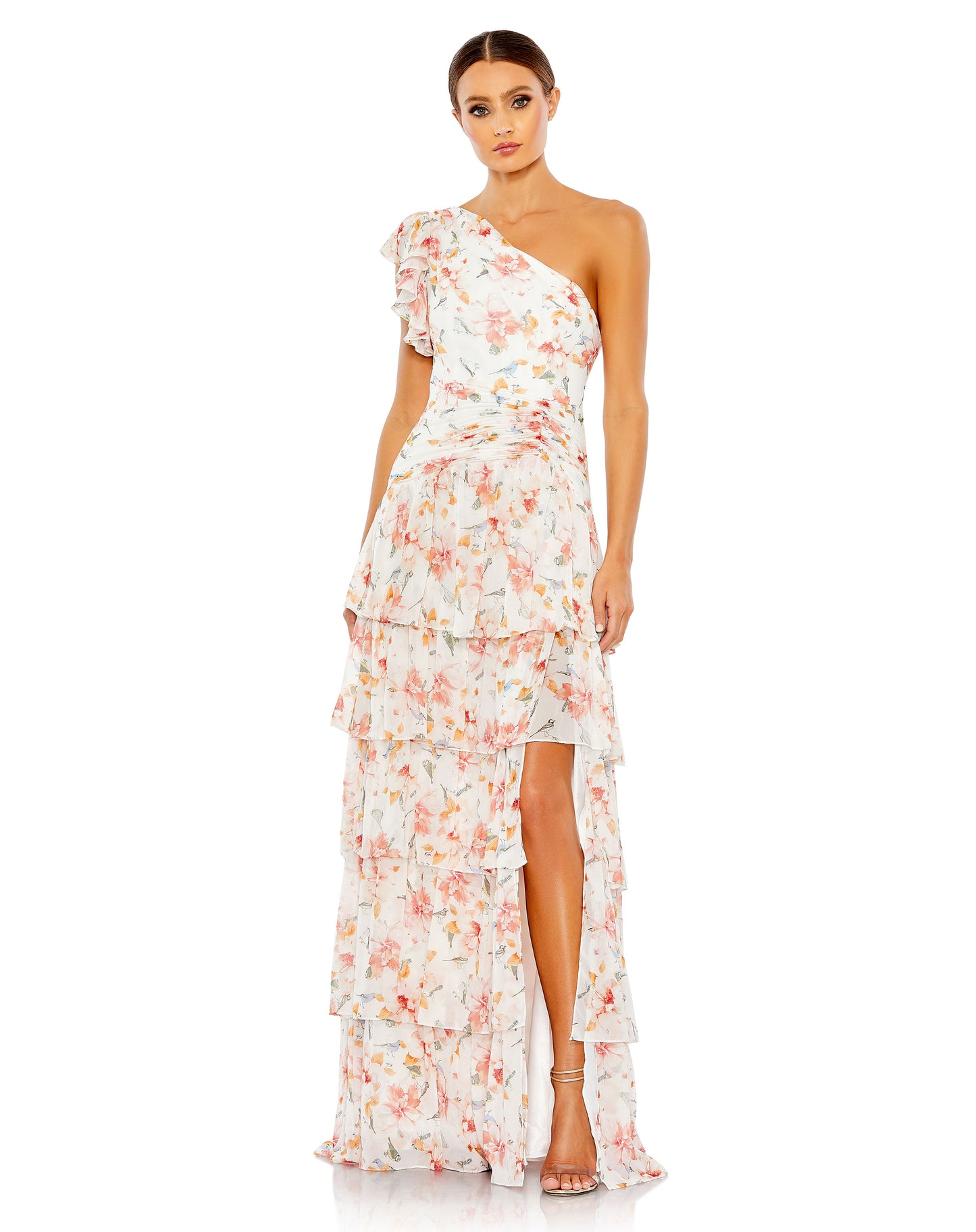 Robe asymétrique à volants et imprimé floral