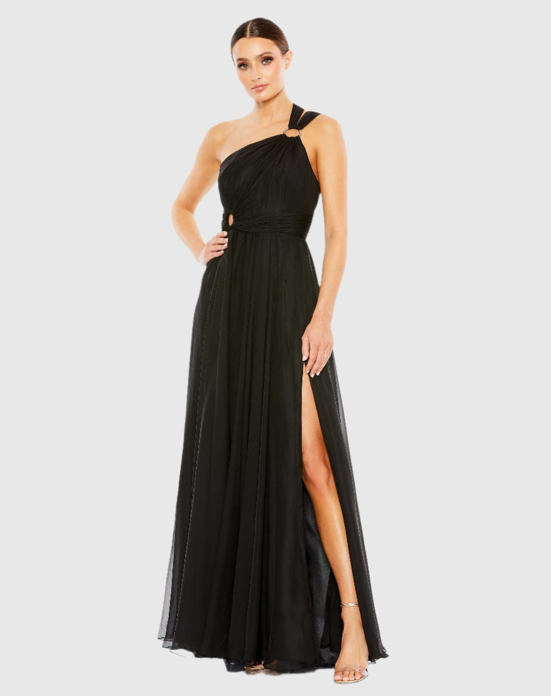 Strappy One Shoulder A Line Gown